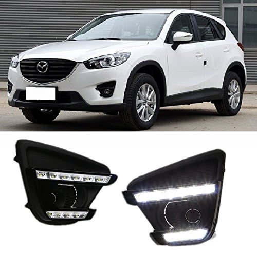 Bright White LED Daytime Running Lights (DRL) & Fog Light Covers for Mazda CX-5 (2013-2016 Models) - Enhance Visibility & Style for Safe Day/Night Driving