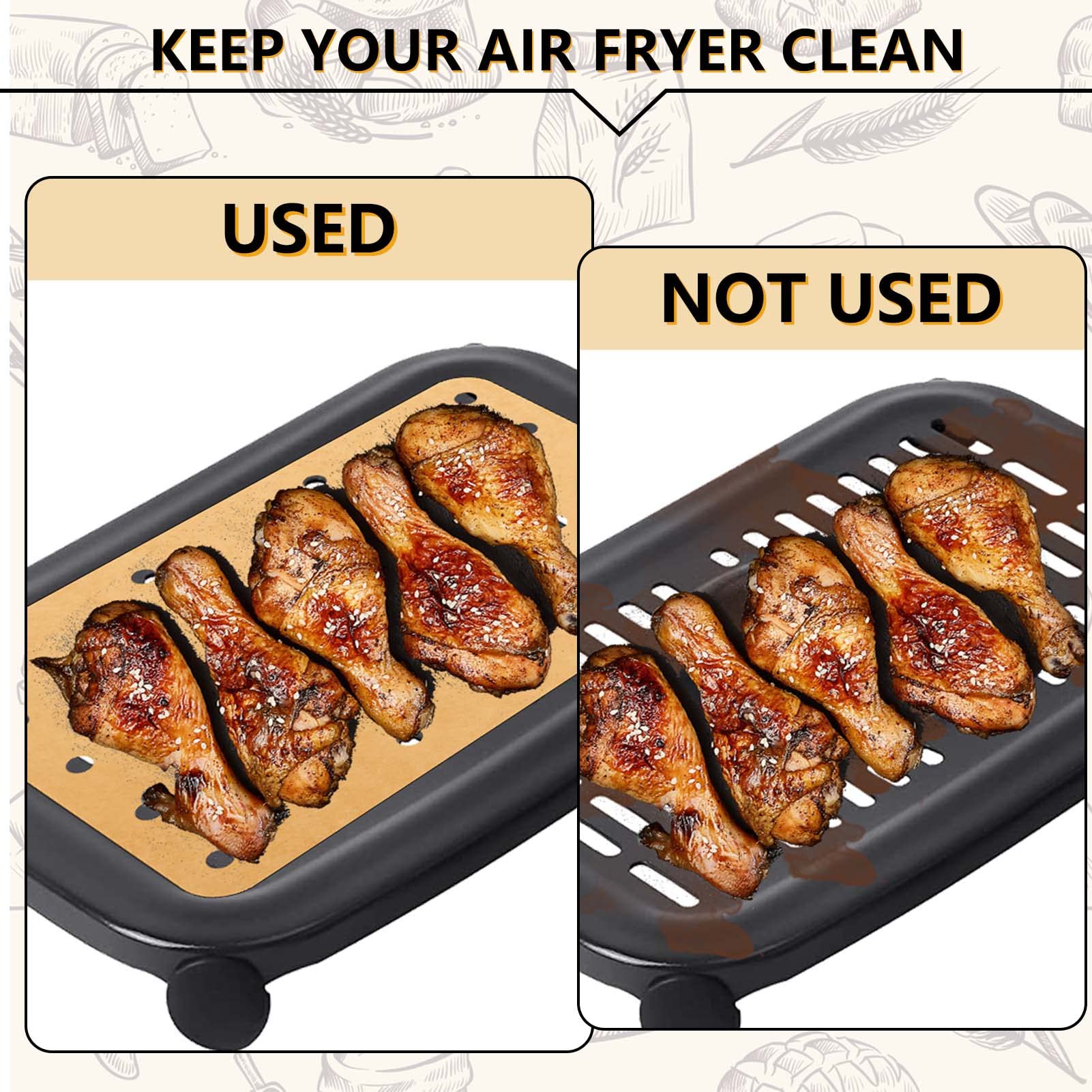 200 Sheets Non-Stick Air Fryer Parchment Paper Liners - Compatible with Ninja Foodi, Double Basket & Toaster Ovens - Perforated Rectangular Disposable Sheets for Easy Cleanup - Perfect for Cooking Chicken Wings, French Fries & Healthy Meals