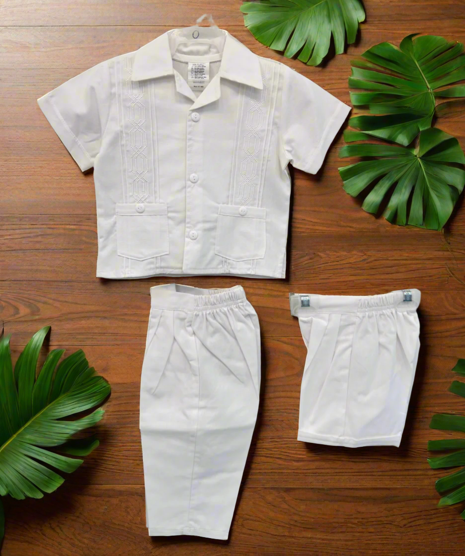 Boys Guayabera Shirt & Shorts Set - 124 Rombo Style - Perfect for Summer, Parties & Casual Wear