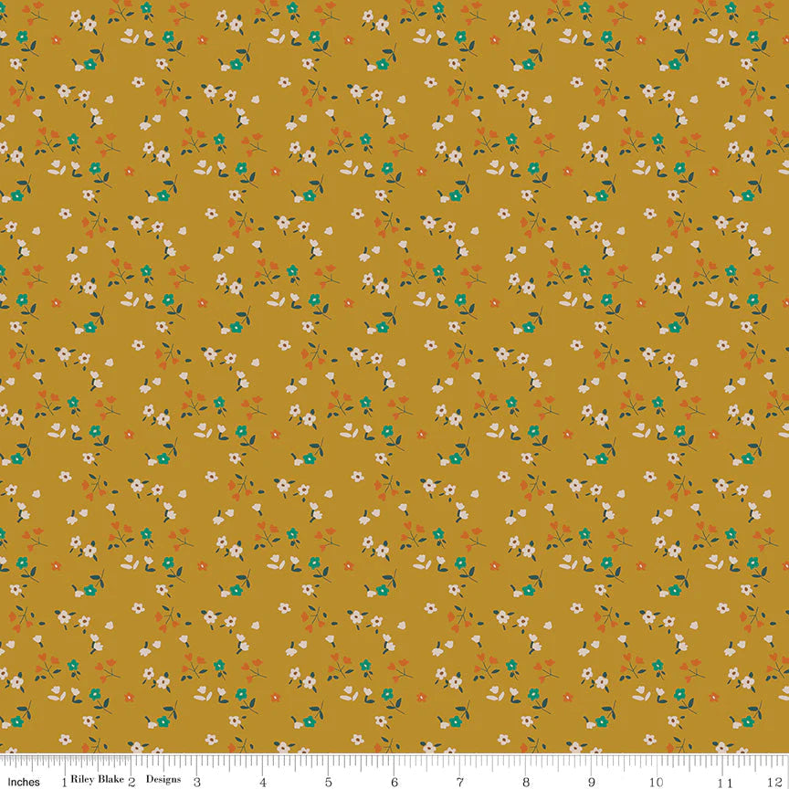 Forgotten Memories by Riley Blake Designs - C12756 Ditsy Gold Floral Fabric for Quilting, Sewing & Home Decor Projects