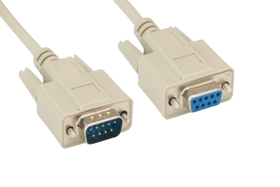 Shielded RS 232 Serial Cable DB9 Male to Female (1/3/6/10/15/25/50/100 Feet) - Durable Molded Beige for Industrial Equipment, POS Systems & Data Transfer