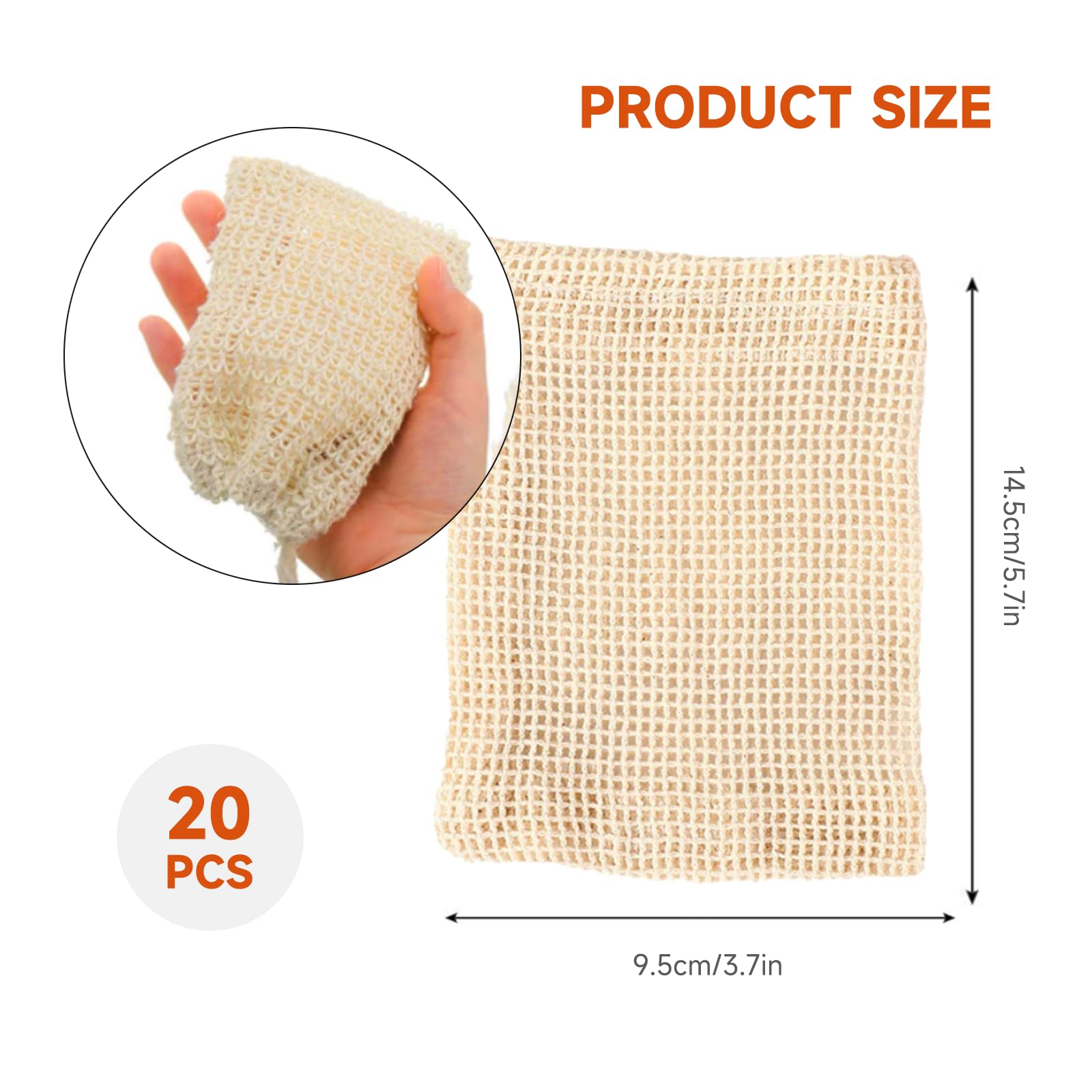 20 Pack Natural Cotton Linen Soap Saver Bags - Eco-Friendly Mesh Soap Holder for Exfoliating, Foaming & Drying | Plastic-Free Shower Accessories with Coffee Colored Beads | Perfect for Travel, Gym & Sustainable Bathroom Routine