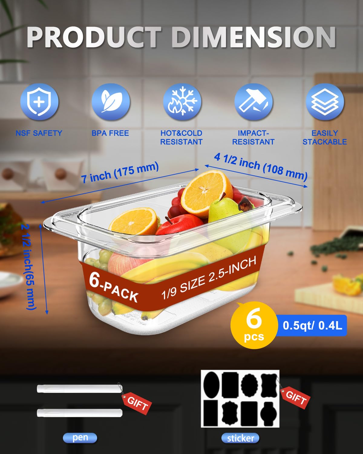 1/9 Size 2.5 Inch Clear NSF Polycarbonate Food Pan - 15 PCS Commercial Food Storage Containers with Lids | BPA-Free, Food Grade, Hot & Cold Resistant | Perfect for Restaurants, Catering, Buffets & Food Prep