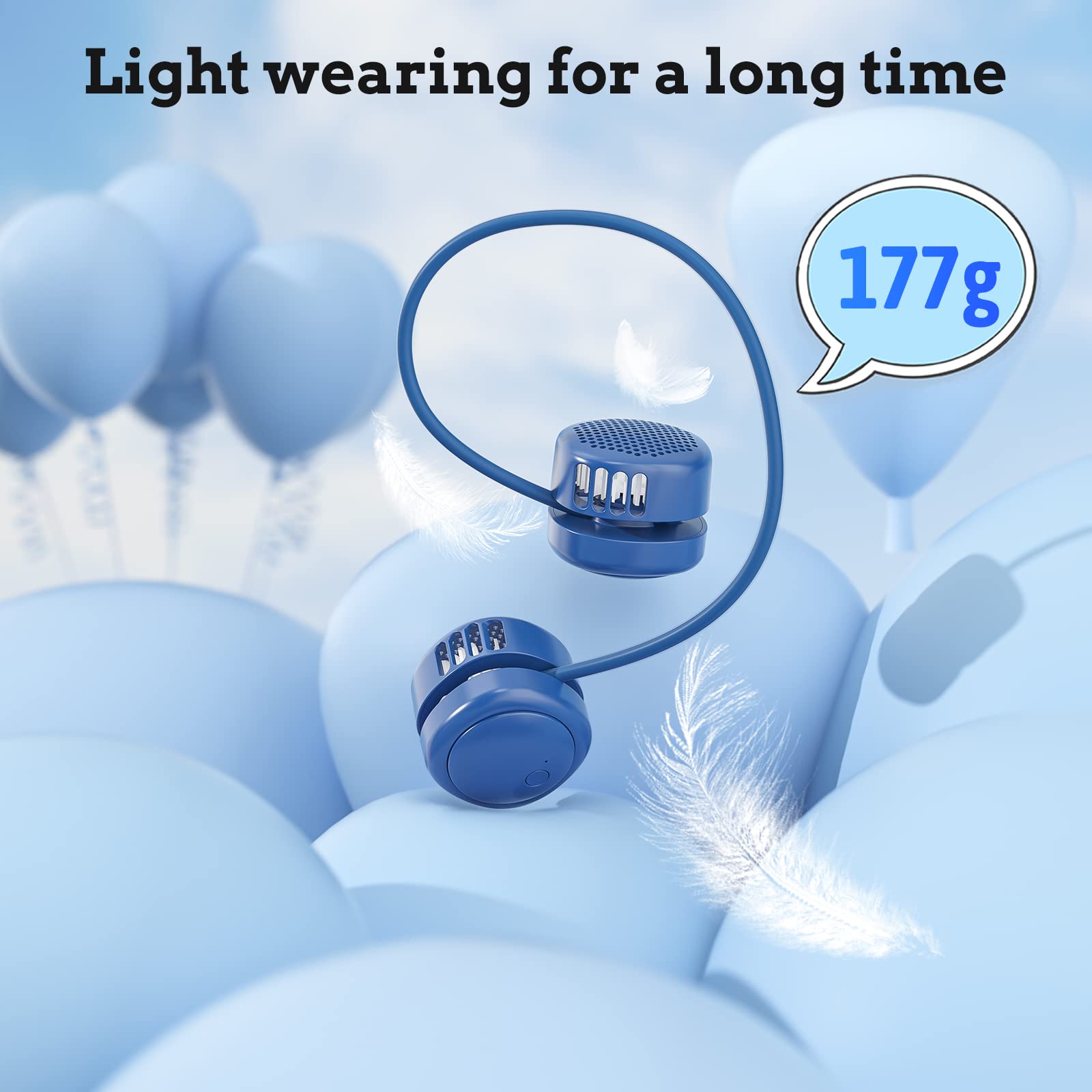 Portable Neck Fan with 1600mAh Battery - Hands Free Bladeless Wearable Personal Fan for Men & Women - 360° Adjustable, 3 Speed Settings, Rechargeable - Perfect for Outdoor, Office, Gym, Travel & Summer Cooling (Blue)