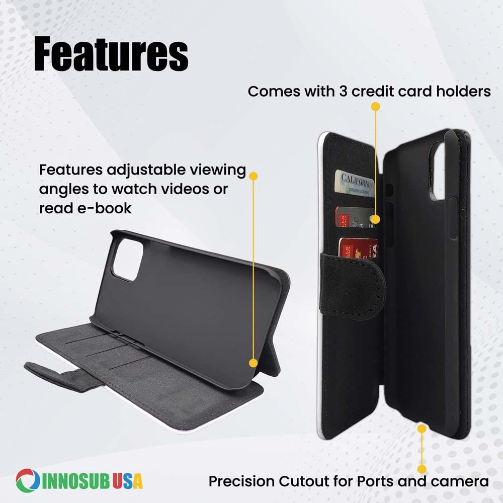 INNOSUB 5-Pack Sublimation Blank Wallet Flip Phone Cases for Samsung Galaxy Note 10 - 3 Credit Card Slots, Dye Sublimation Compatible, Printable Phone Cover (Made in USA) - Perfect for Custom Gifts, Photo Printing & Personal Accessories