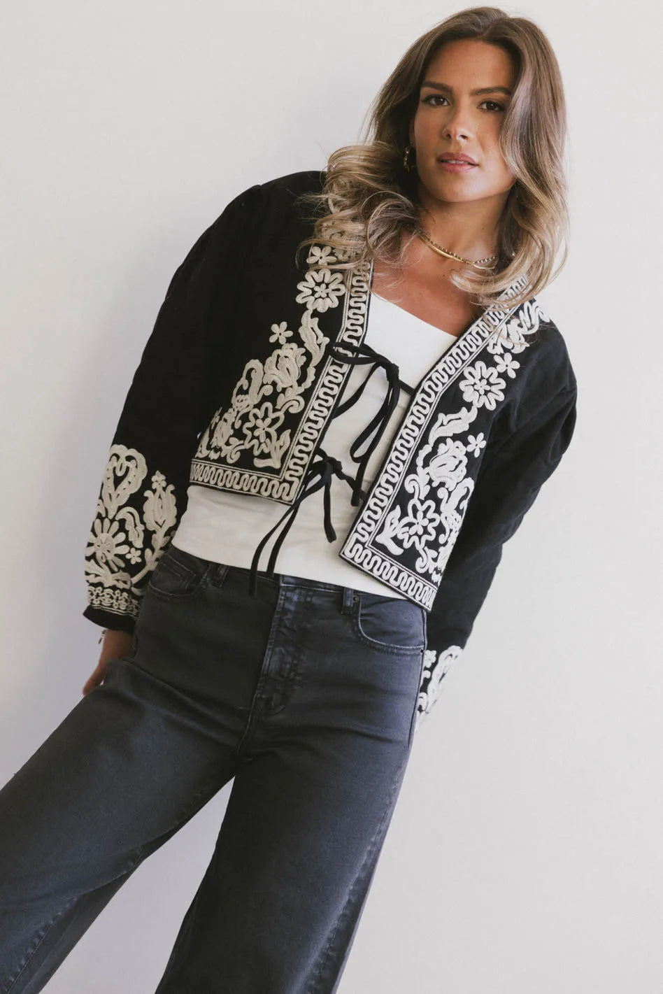 Benja Black Embroidered Jacket for Women - Stylish & Comfortable Outerwear for Fall & Winter | Perfect for Casual Outings, Date Nights & Office Wear