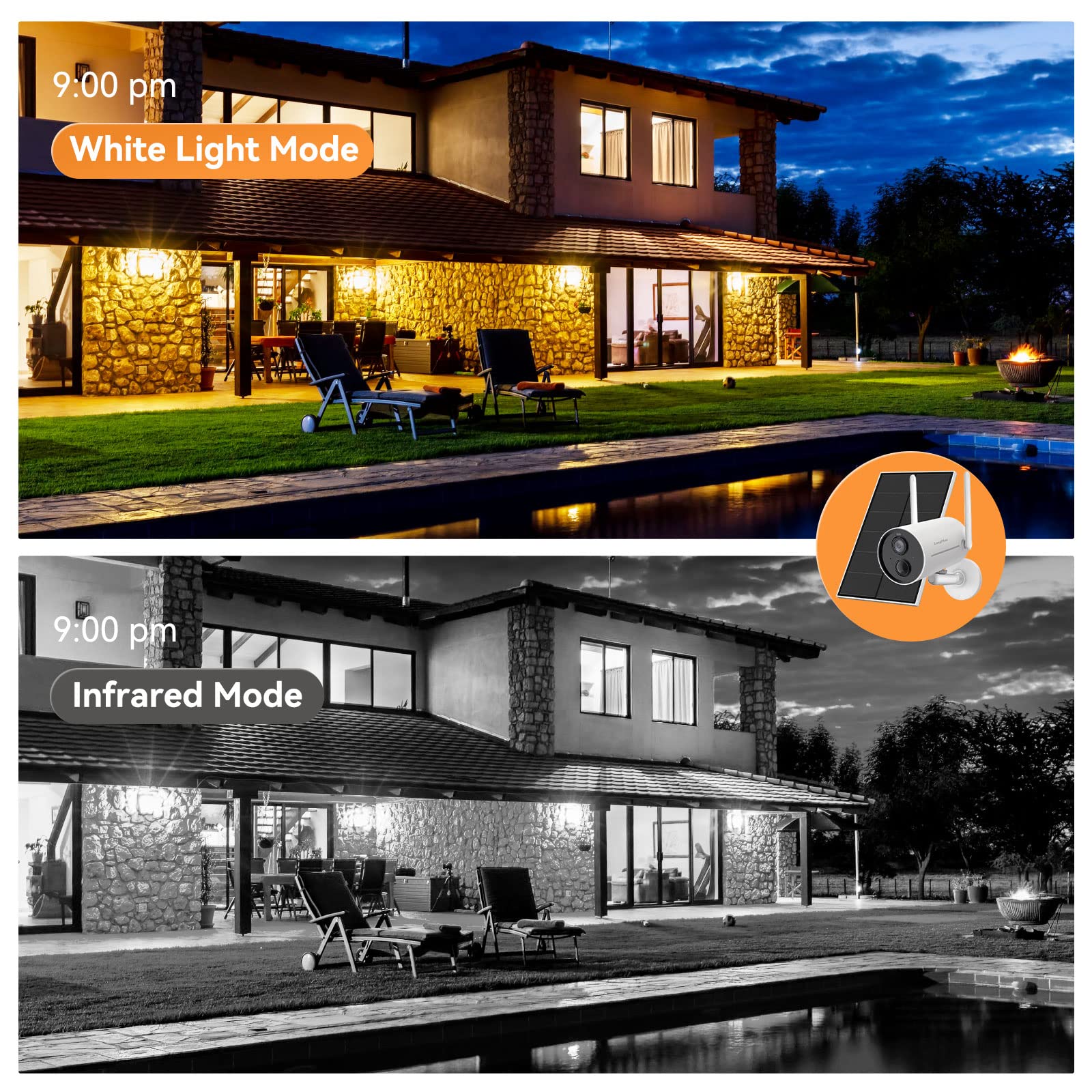 LongPlus Solar Powered Wireless Outdoor Security Camera - 3.0MP WiFi Battery Camera with 2-Way Audio, PIR Motion Detection, Alarm & Color Night Vision | IP66 Weatherproof | Ideal for Home, Yard, Garage & Business Surveillance