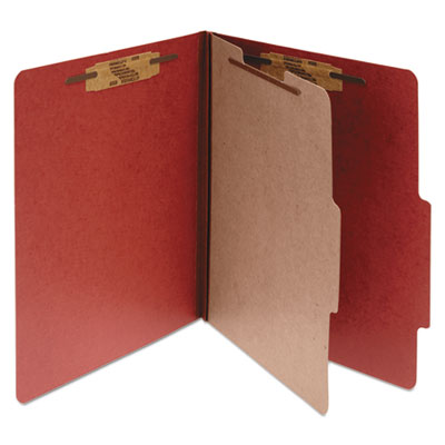ACCO Pressboard Classification Folders - 2 Expansion Pockets, 1 Divider, 4 Fasteners, Letter Size (8.5x11 Inches), Earth Red Exterior - 10 Pack/Box - Perfect for Office Document Organization & School Filing Systems