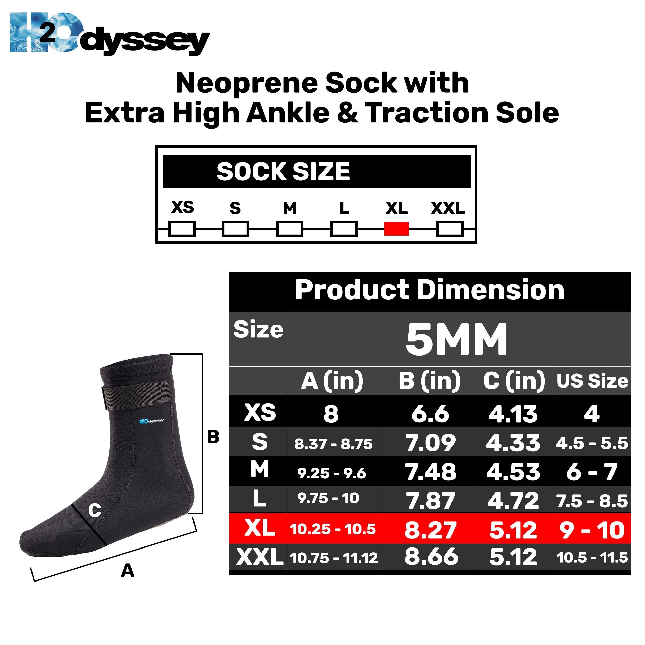 H2ODYSSEY 5mm Neoprene Diving Socks - High Ankle Water Socks for Scuba Diving, Snorkeling & Water Sports | Warm & Protective Footwear for Cold Water Activities