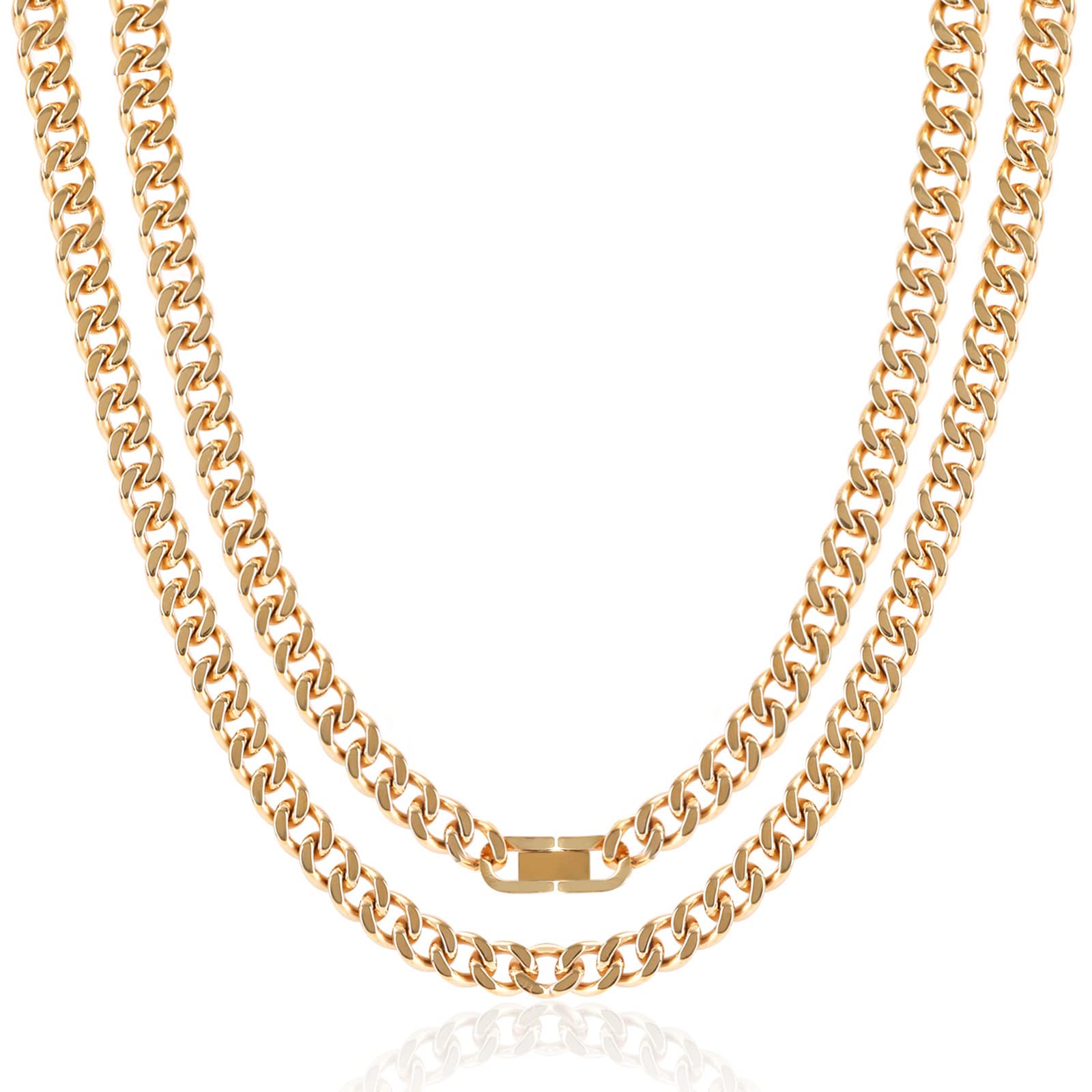 SanThree 9.5mm Pure Titanium Curb Cuban Link Chain Necklace for Men - Yellow Gold Plated, Lightweight & Skin Friendly | Perfect Hip Hop Jewelry Gift for Birthday, Graduation, Father's Day | 24 Inches | Ideal for Casual Wear, Parties & Special Occasions