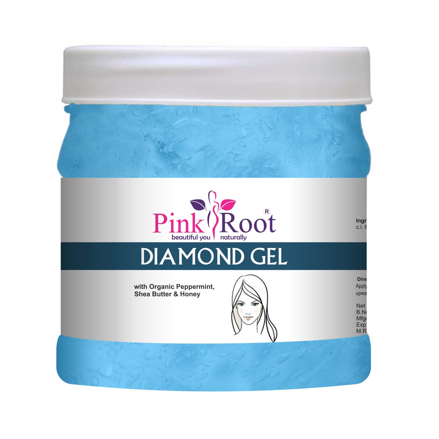 Organic Peppermint & Honey Infused Pink Root Diamond Gel with Shea Butter - 500gm for Hair Growth & Scalp Care - Perfect for Dry, Damaged Hair & Natural Hair Hydration