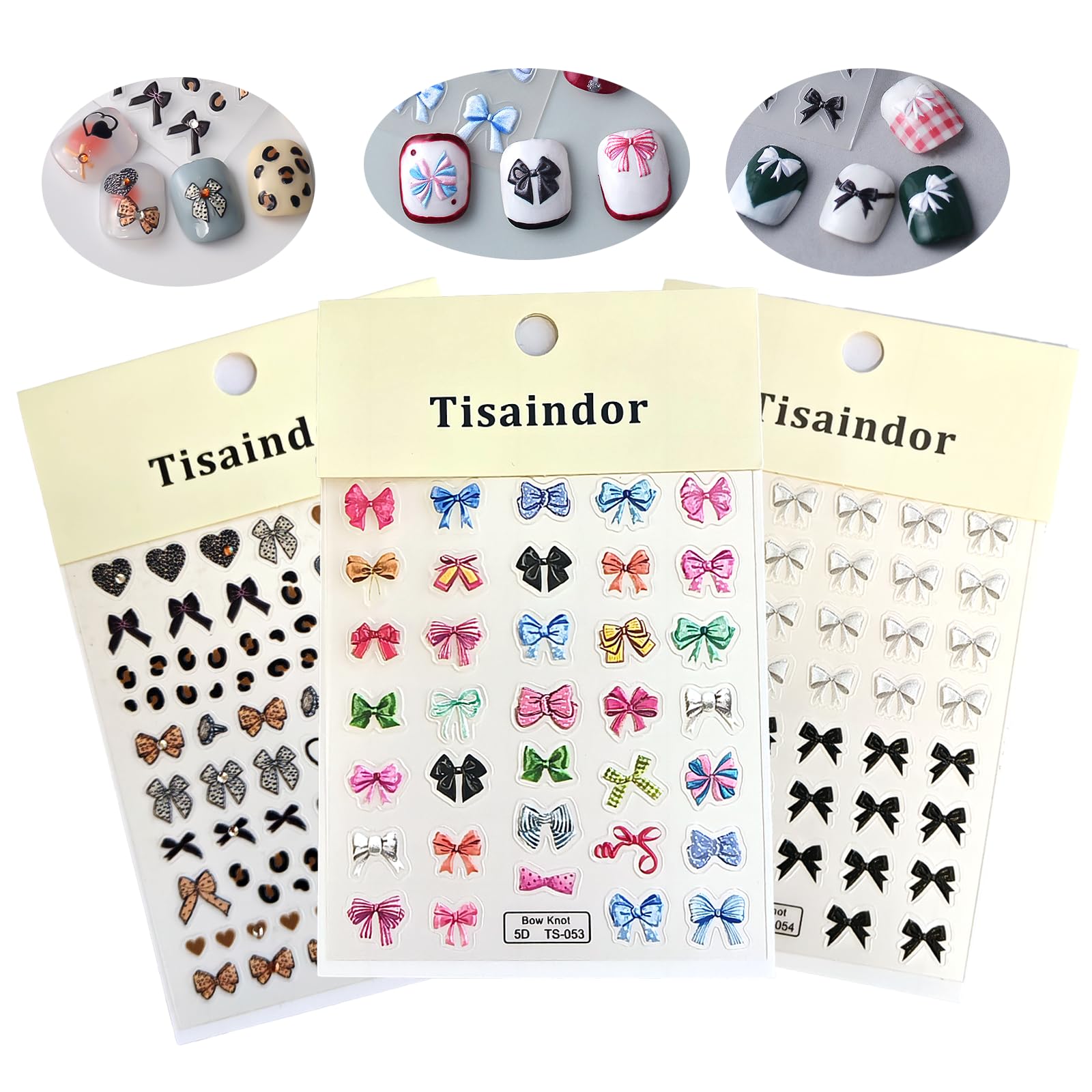 5D Embossed Bow Nail Art Stickers - 3 Sheets Colorful Self-Adhesive Nail Decals for Women Manicure | Perfect for DIY Nail Art, Home Salon, Party Nail Decoration & Gift Giving