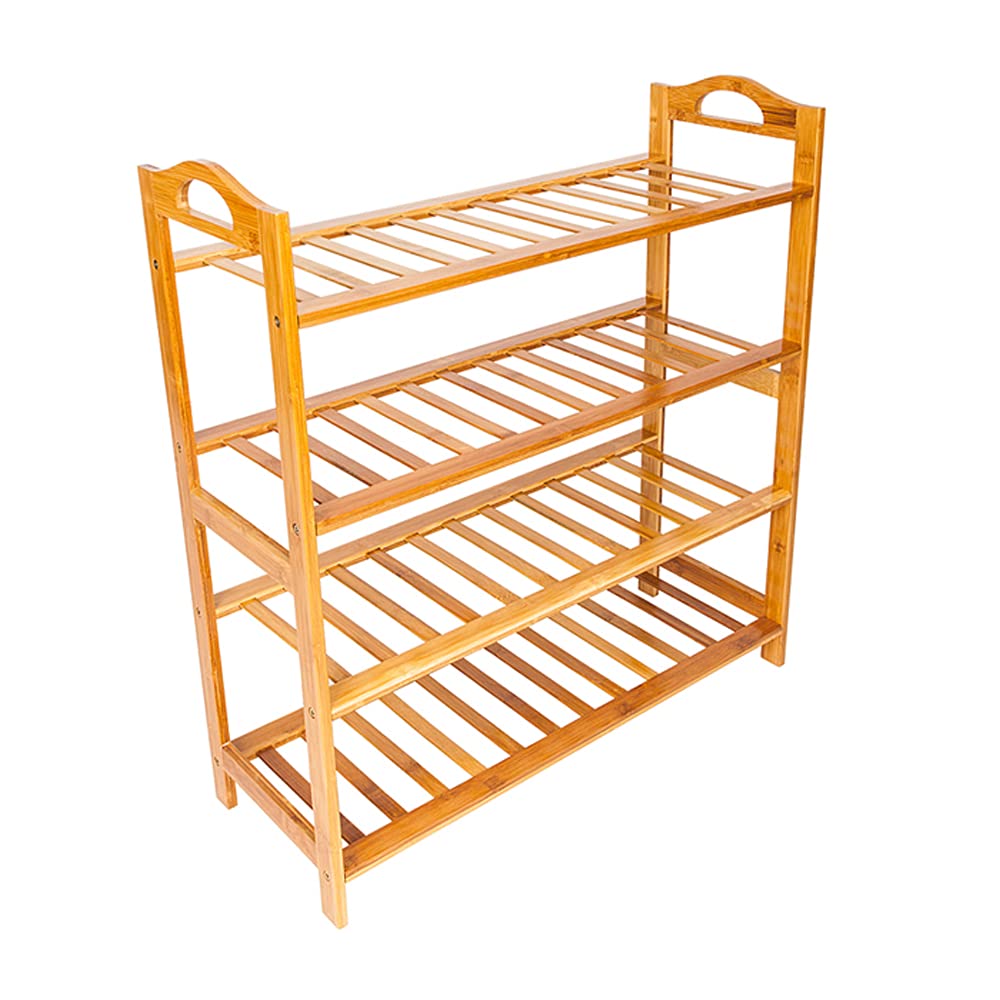 4-Tier Bamboo Shoe Rack Organizer - Free Standing Entryway Shoe Tower Shelf for Boots & Shoes | Multi-Functional Storage Shelf | Modern Home Furniture for Living Room, Bedroom & Closet Organization