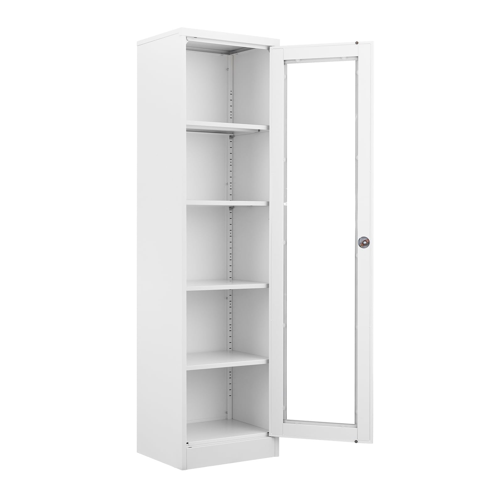 Glass Door Display Cabinet with 4 Adjustable Shelves - Locking Curio Cabinet for Home, Office, Clinic & Pantry - White Modern Storage Solution (Assembly Required) - Perfect for Showcasing Collectibles, China & Home Decor