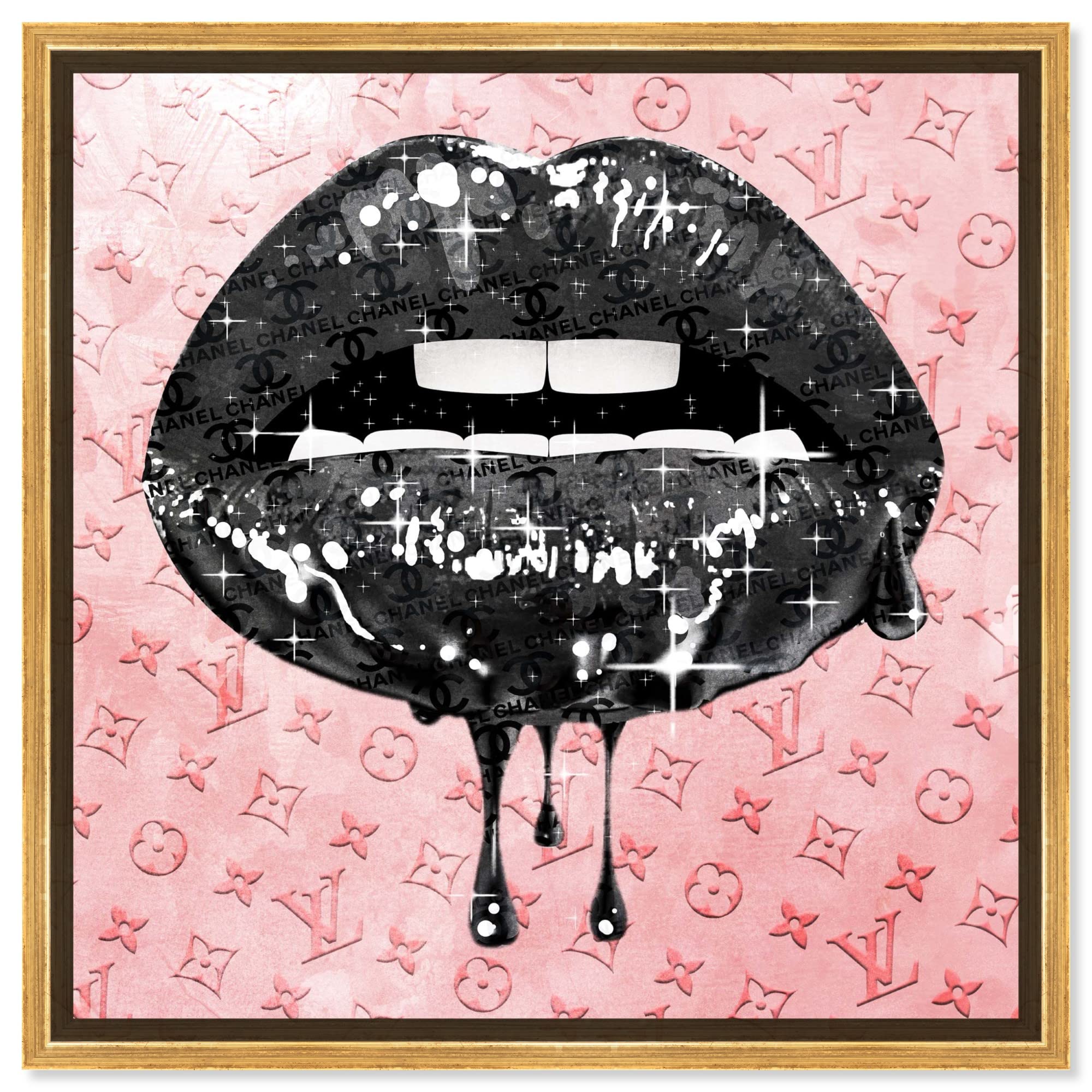 Oliver Gal Artist Co. 'Noir and Blush Lips' Framed Canvas Wall Art - Fashion & Glam Decor for Living Room, Bedroom, or Office
