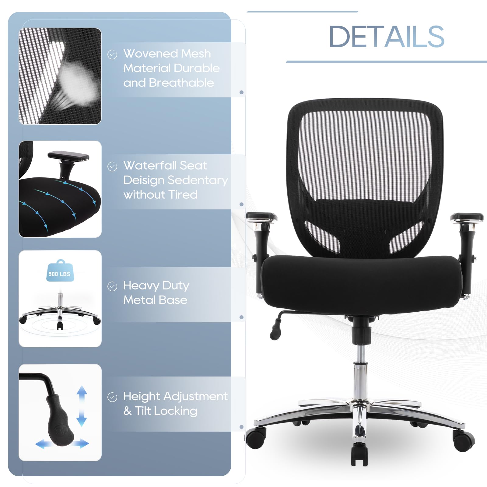 Big and Tall Office Chair for Heavy People up to 500lbs - Executive Computer Desk Chair with Wide Thick Seat - Ergonomic Black Office Chair for Large Men - Perfect for Home Office, Gaming & Workspaces