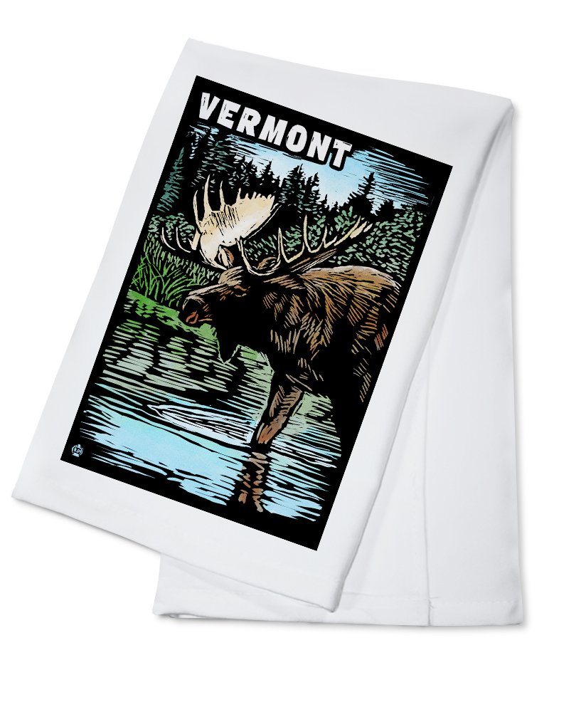 Vermont Moose Scratchboard Art 100% Cotton Tea Towel - Decorative Hand Towel for Kitchen, Bathroom & Home Decor - Perfect for Rustic Cabin, Farmhouse or Nature-Themed Interior Design