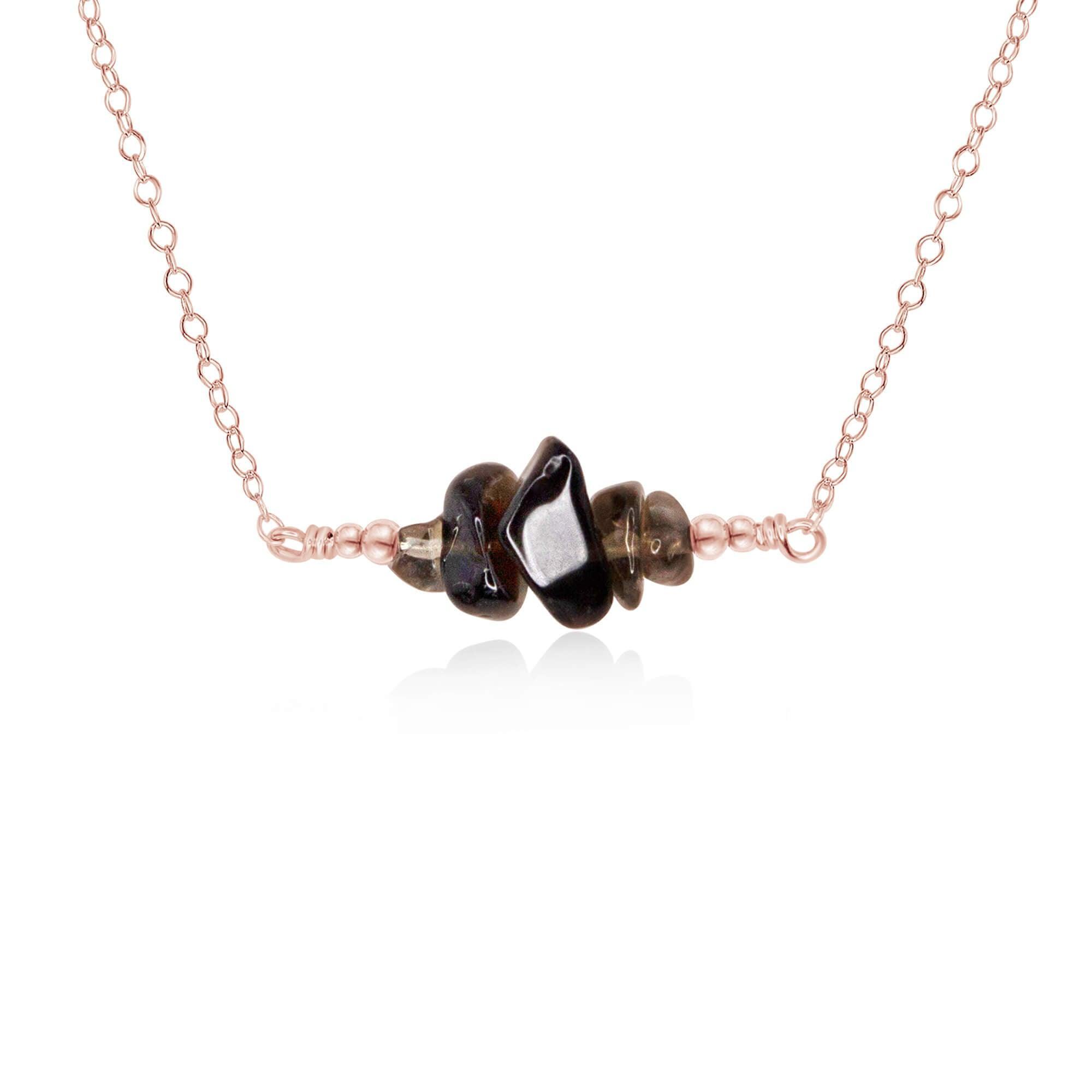 Smoky Quartz Chip Bead Bar Necklace for Women - Elegant Natural Stone Jewelry for Everyday Wear, Gifts & Boho Style Outfits
