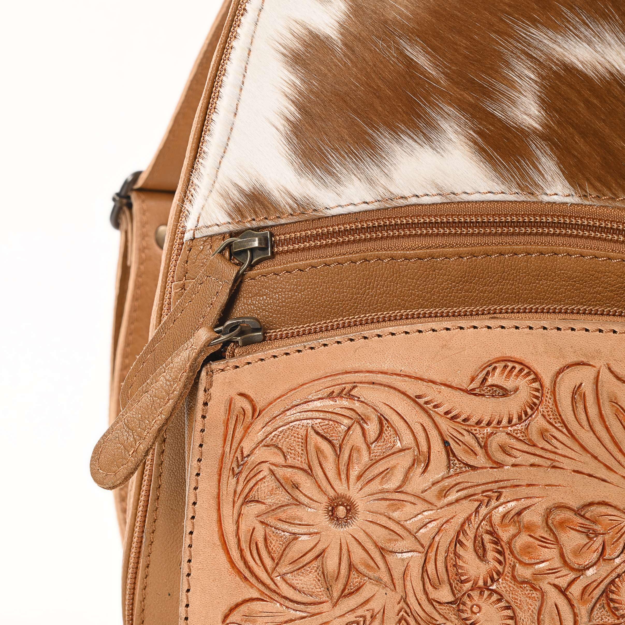Handcrafted Cowhide Leather Crossbody Sling Backpack - Sunset Serenade Design Unisex Shoulder Bag for Travel, Work & Everyday Use