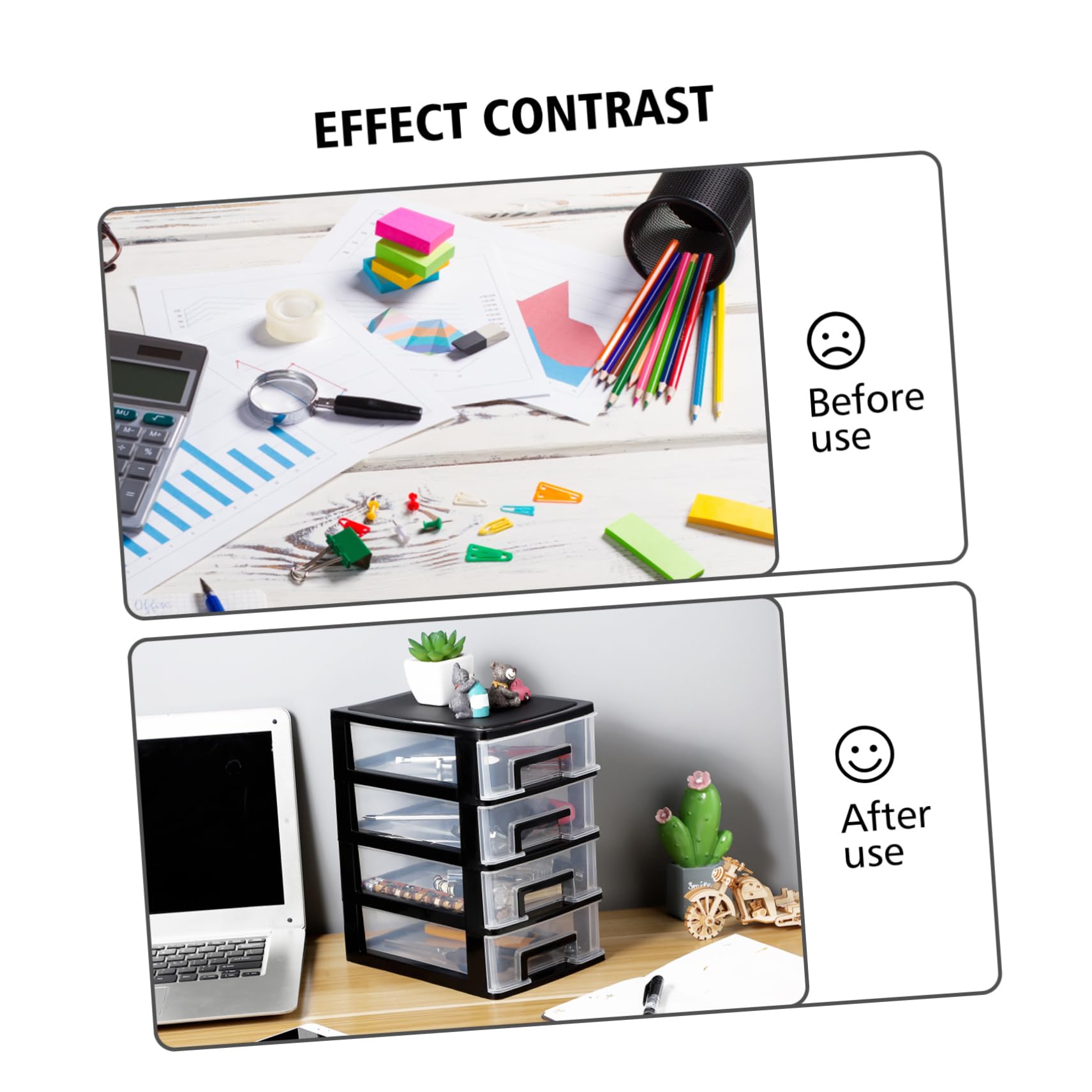 BESPORTBLE 4-Layer Stackable Plastic Storage Drawer Organizer - Black & Transparent Small Desktop Cabinet for Office Supplies, Makeup, Crafts | Compact Drawer Storage Solution for Home, Office & Dorm Organization