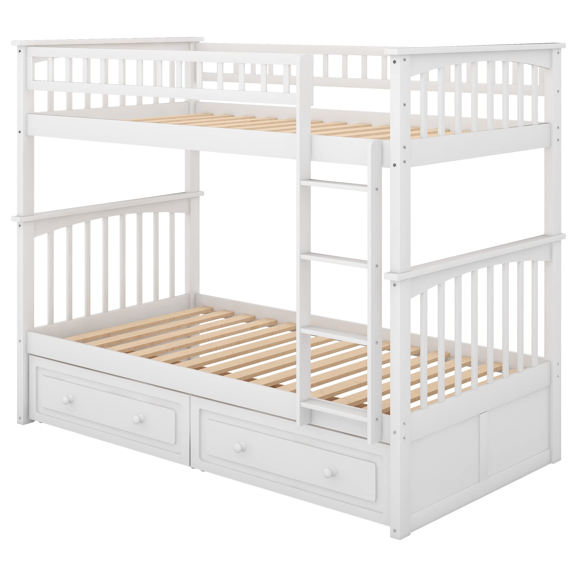 Harper & Bright Designs Twin Over Twin Bunk Bed with Storage Drawers - Solid Wood Bunk Bed Frame in White - Perfect for Kids' Bedroom, Dorm Room & Space-Saving Solutions
