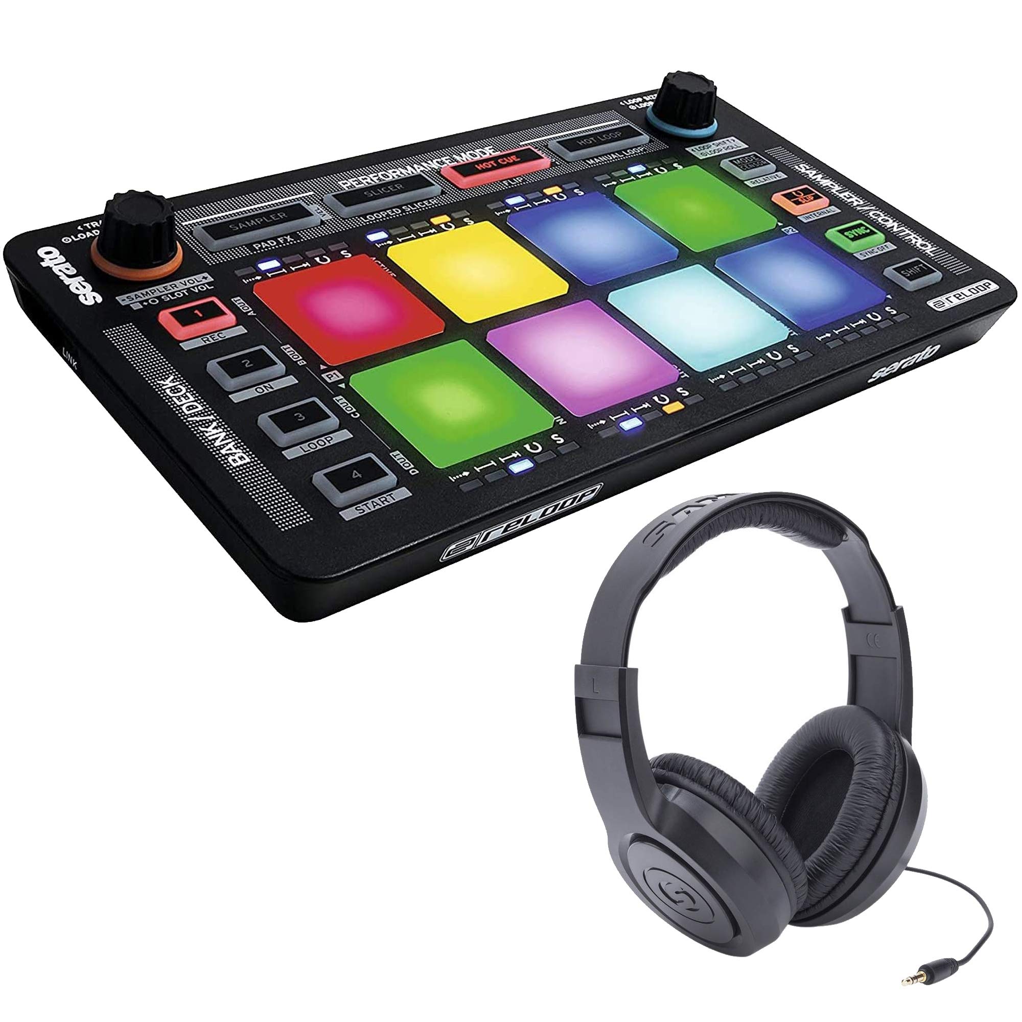 Reloop NEON USB Modular FX Controller for Serato DJ Software & Samson SR350 Professional Over-Ear Studio Headphones - Perfect for DJing, Music Production & Live Performances