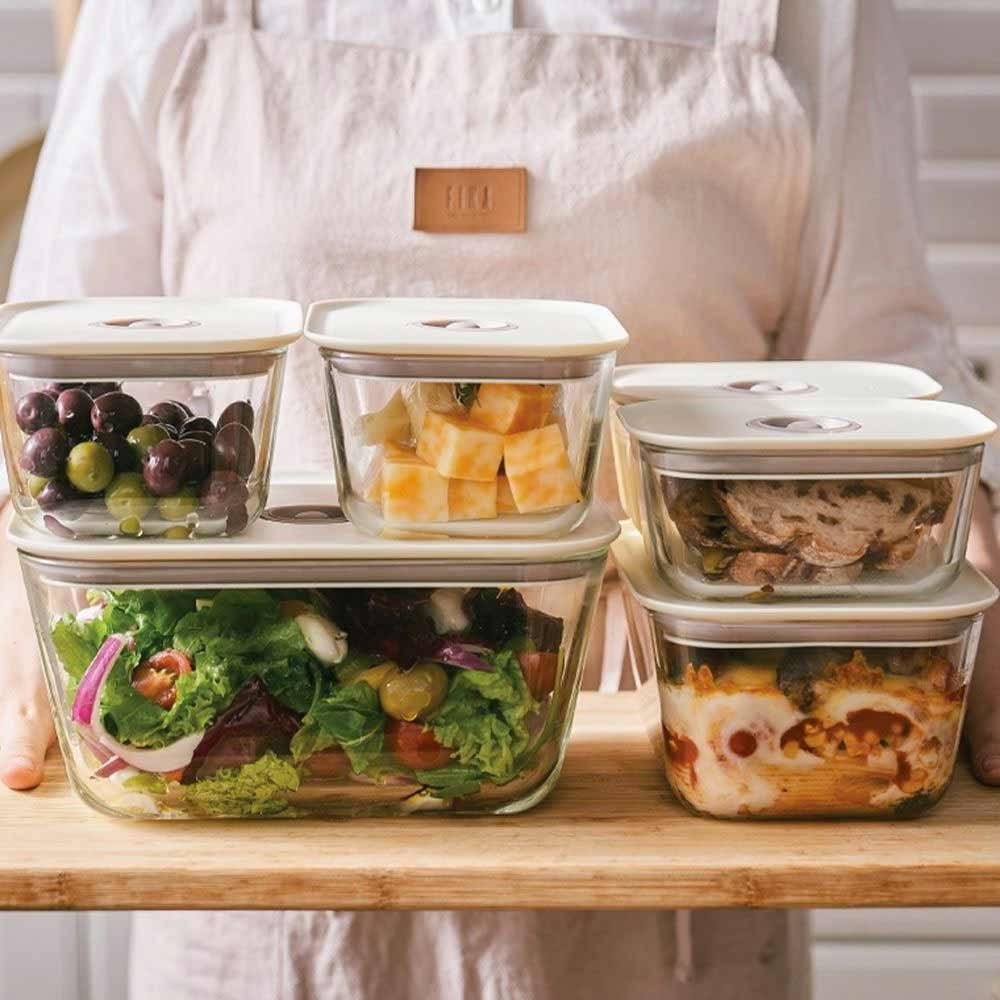 Neoflam Clik Glass Food Storage Containers Set of 4 - Airtight BPA-Free Kitchen Organizers for Meal Prep, Leftovers & Pantry Storage | Microwave & Dishwasher Safe
