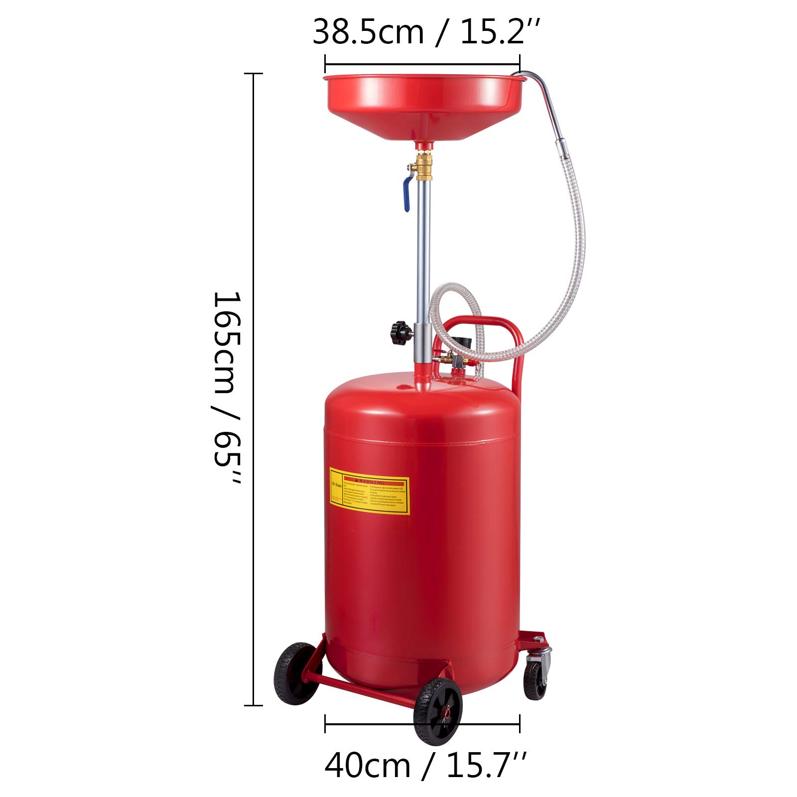 VEVOR 20-Gallon Portable Waste Oil Drain Tank - Air Operated Oil Drainer with Adjustable Funnel & Wheels for Auto Repair Shops, Garages - Ideal for Fluid Fuel Transfer, Oil Changes & Drainage in Professional Workshops
