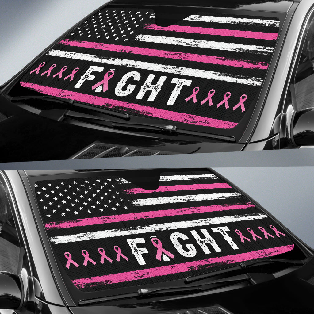 Breast Cancer Awareness American Flag Car Sun Shade - UV Protection Window Shade for Cars, Trucks & SUVs - Show Support for Breast Cancer Survivors (Pink Ribbon Design)