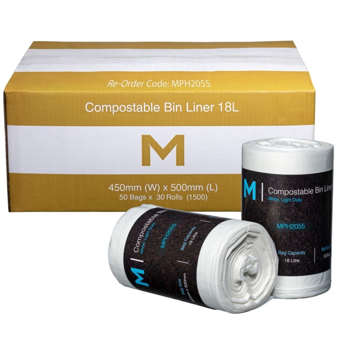 POR Compostable Bin Liners 18L (450mm x 500mm x 15mu) - Eco-Friendly Trash Bags, 1500 Bags/Box - Perfect for Kitchen, Office & Outdoor Waste Disposal