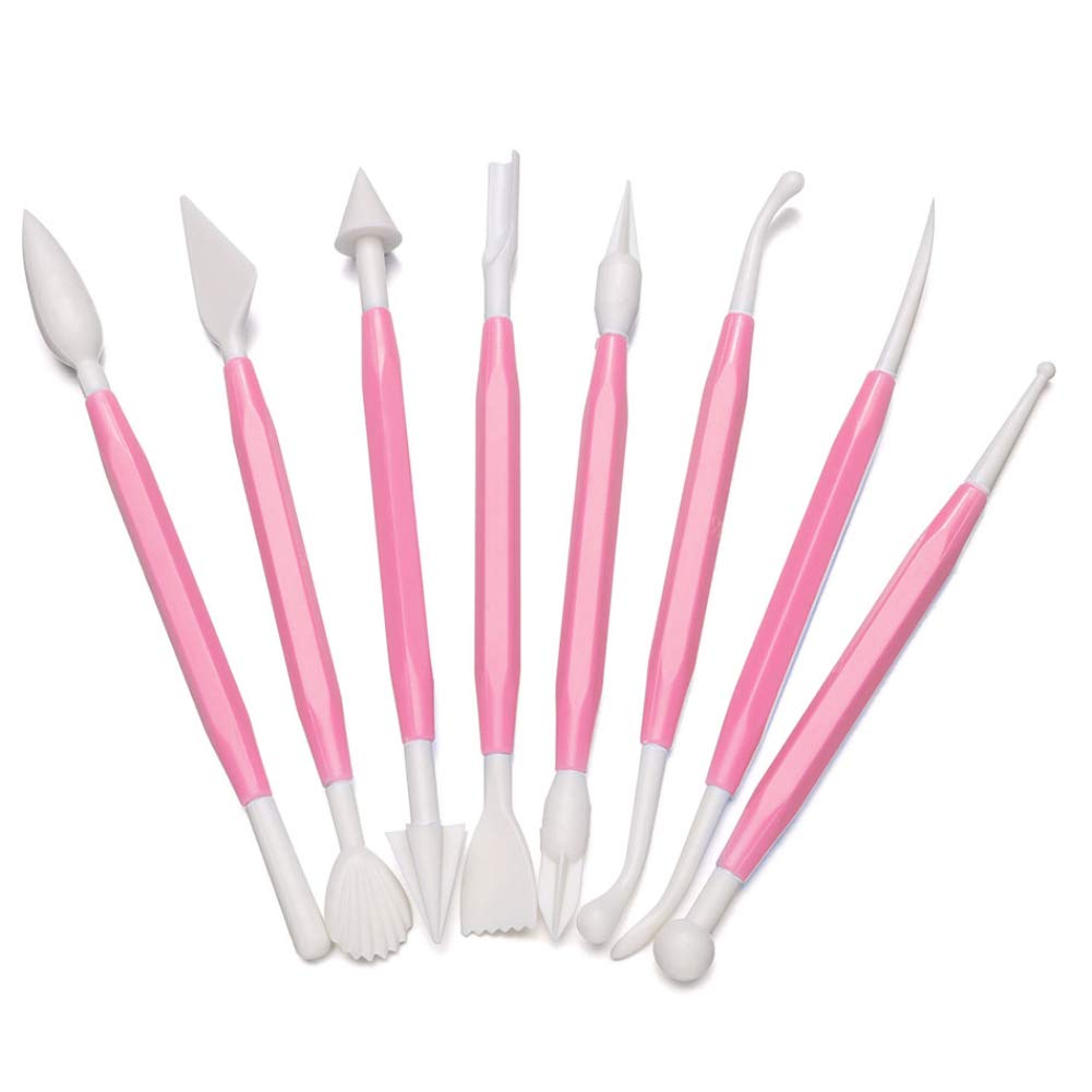 Premium Cake Decorating Tools Set - 8 Piece Fondant Shaping Kit with 16 Design Patterns for Baking, Wedding & Birthday Cakes (Light Pink) - Perfect for Professional Bakers & Home Baking Enthusiasts