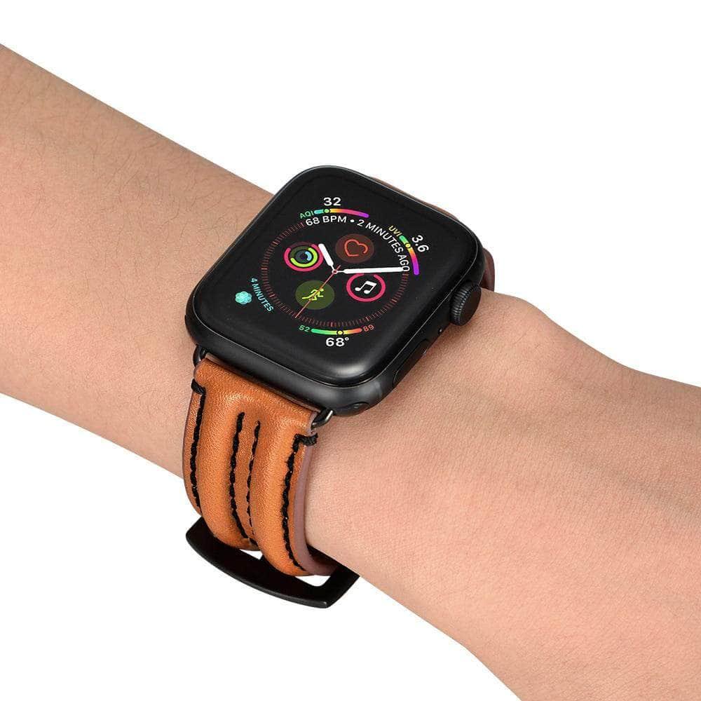 Genuine Leather Apple Watch Band for Series 3/4/5/6/SE - 38mm 40mm 42mm 44mm Sizes - Double Keel Strap - Perfect for Work, Gym & Everyday Wear