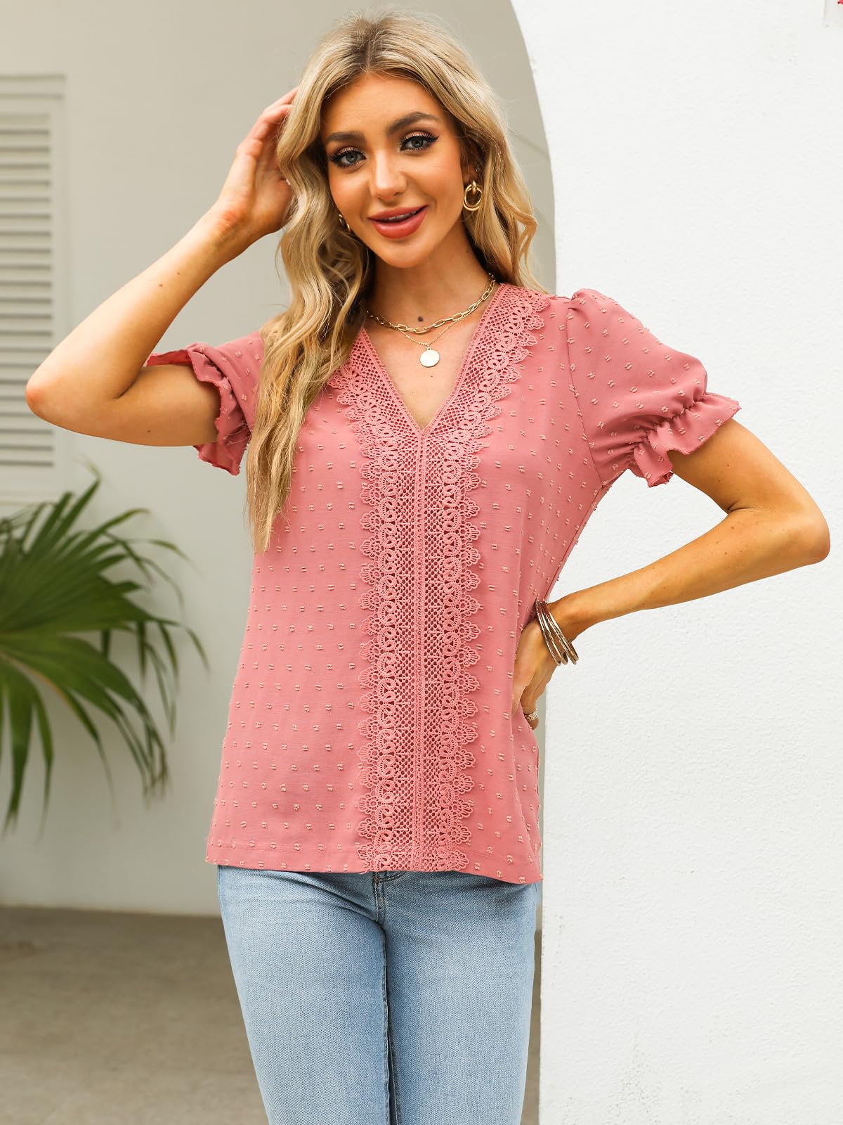 MixShe Women's Summer Tops 2025 - Trendy Short Sleeve V-Neck T-Shirts, Spring Casual Blouses & Tunics for Women | Perfect for Beach Outings, Date Nights & Weekend Wear