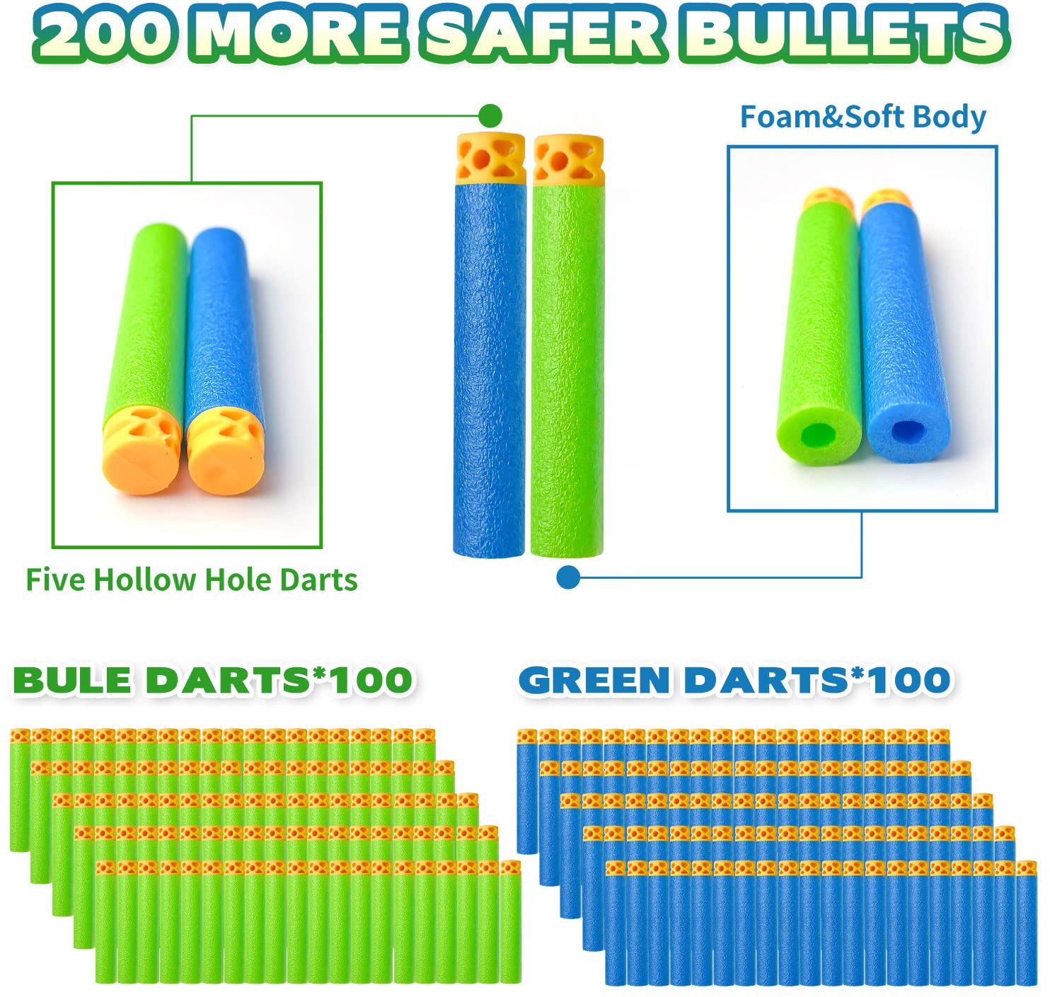 Nerf Party Supplies - 10 Pack Kids Birthday Party Guns, War Decorations, Face Masks, Glasses & 200 Foam Bullet Darts for Boys & Girls Team Battles | Perfect for Nerf Wars, Birthday Parties & Outdoor Play