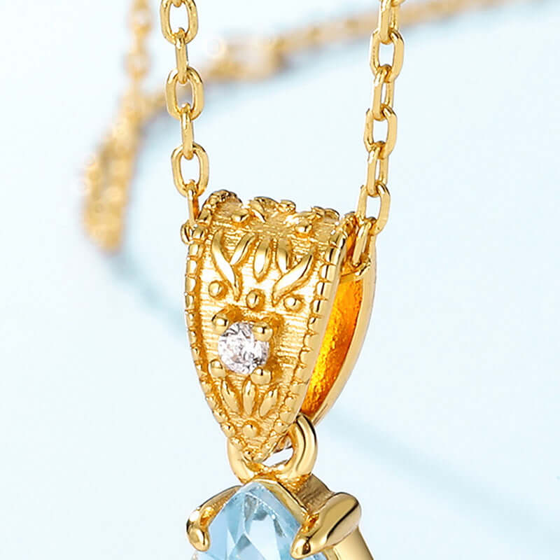 Blue Topaz Teardrop Pendant Necklace - Sagittarius Birthstone Jewelry for Women | December Birth Gift, Zodiac Necklace for Birthday, Anniversary & Special Occasions | HJZB 163