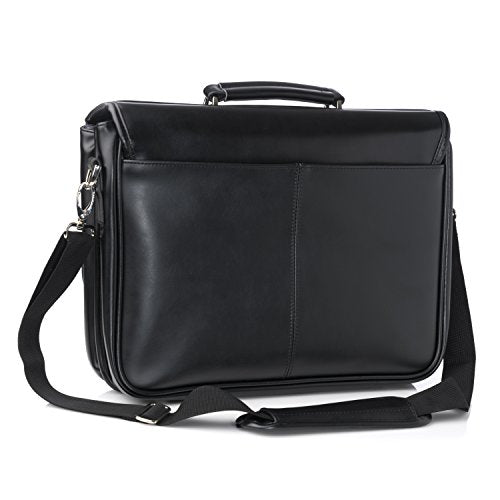 Premium Alpine Swiss Leather Briefcase for Men - Stylish Double Buckle Flap Over Business Bag in Black - Perfect for Office, Meetings & Professional Work