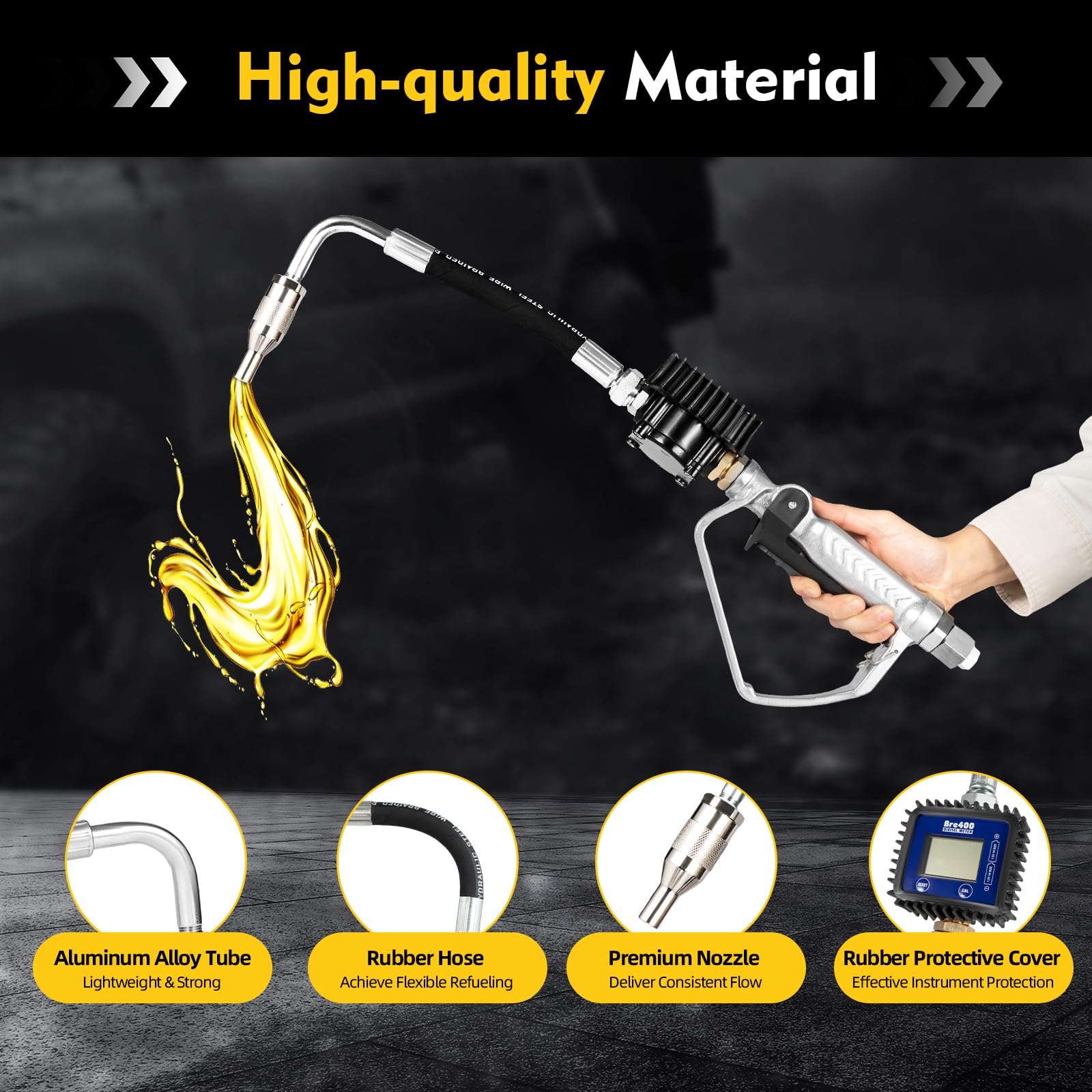 Heavy Duty Digital Oil Transfer Pump - Air Operated Electronic Meter for Gasoline, Diesel & Fluids Dispensing with Control Valve & Nozzle | US Stock | Ideal for Auto Shops, Gas Stations & Industrial Use