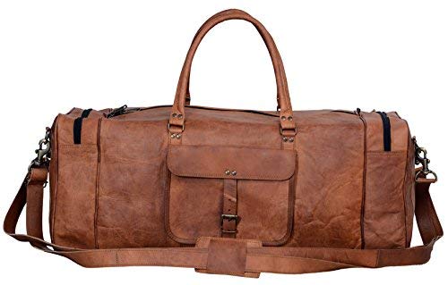 Premium 28 Inch Large Leather Duffel Bag for Travel, Gym, Sports & Overnight - Weekender Carry-On Bag by Komal's Passion Leather (Brown) | Perfect for Business Trips, Weekend Getaways & Athletic Gear Storage