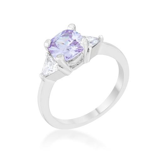 1.8ct Lavender Cubic Zirconia Rhodium Plated Cushion Cut Statement Ring for Women - Elegant Evening Wear & Special Occasion Jewelry Gift