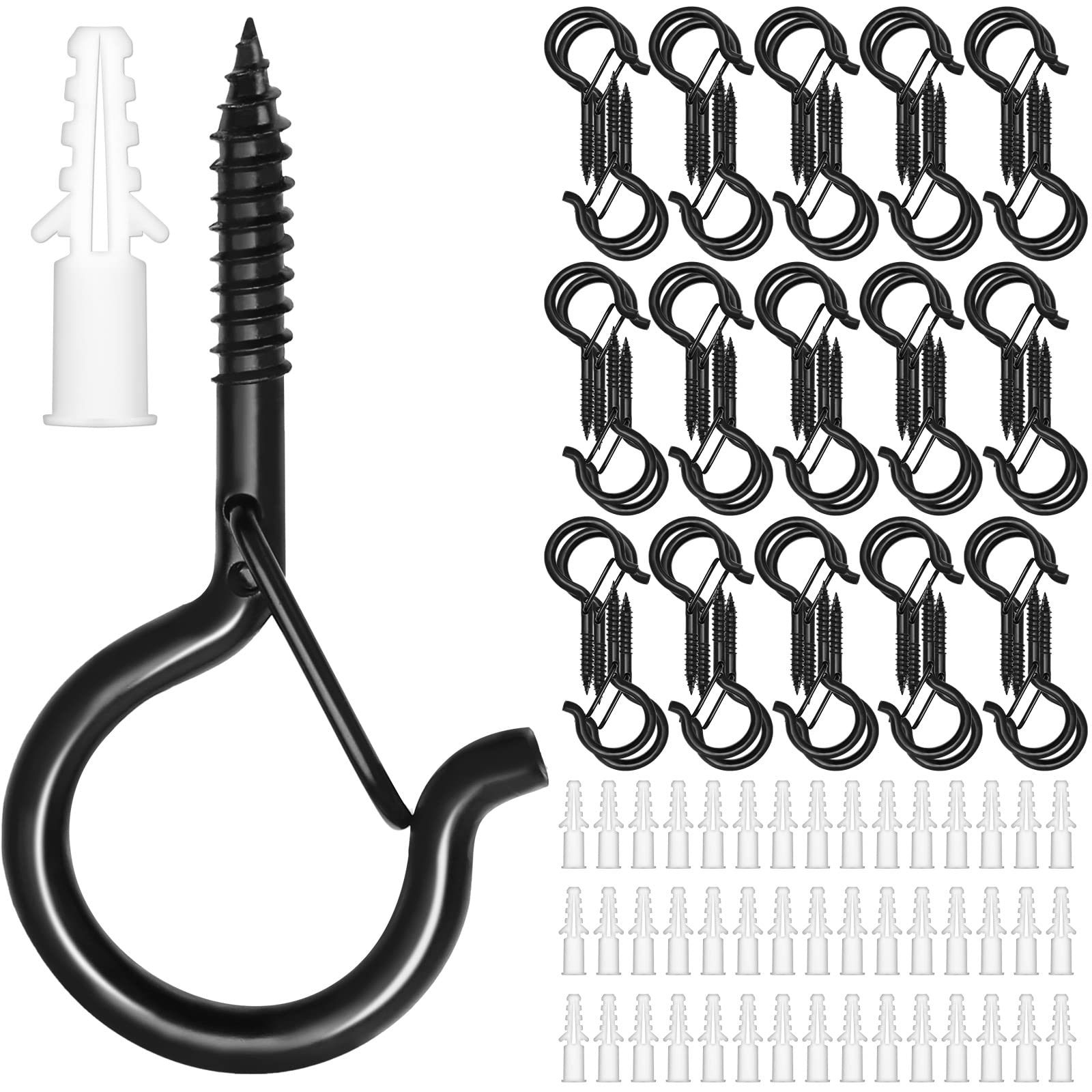 Mckanti Heavy Duty Screw Hooks for Outdoor String Lights - Rustproof Metal Hanging Hooks with Safety Buckles - Perfect for Patio, Garden, Pergola & Backyard Decor (12 Pack)