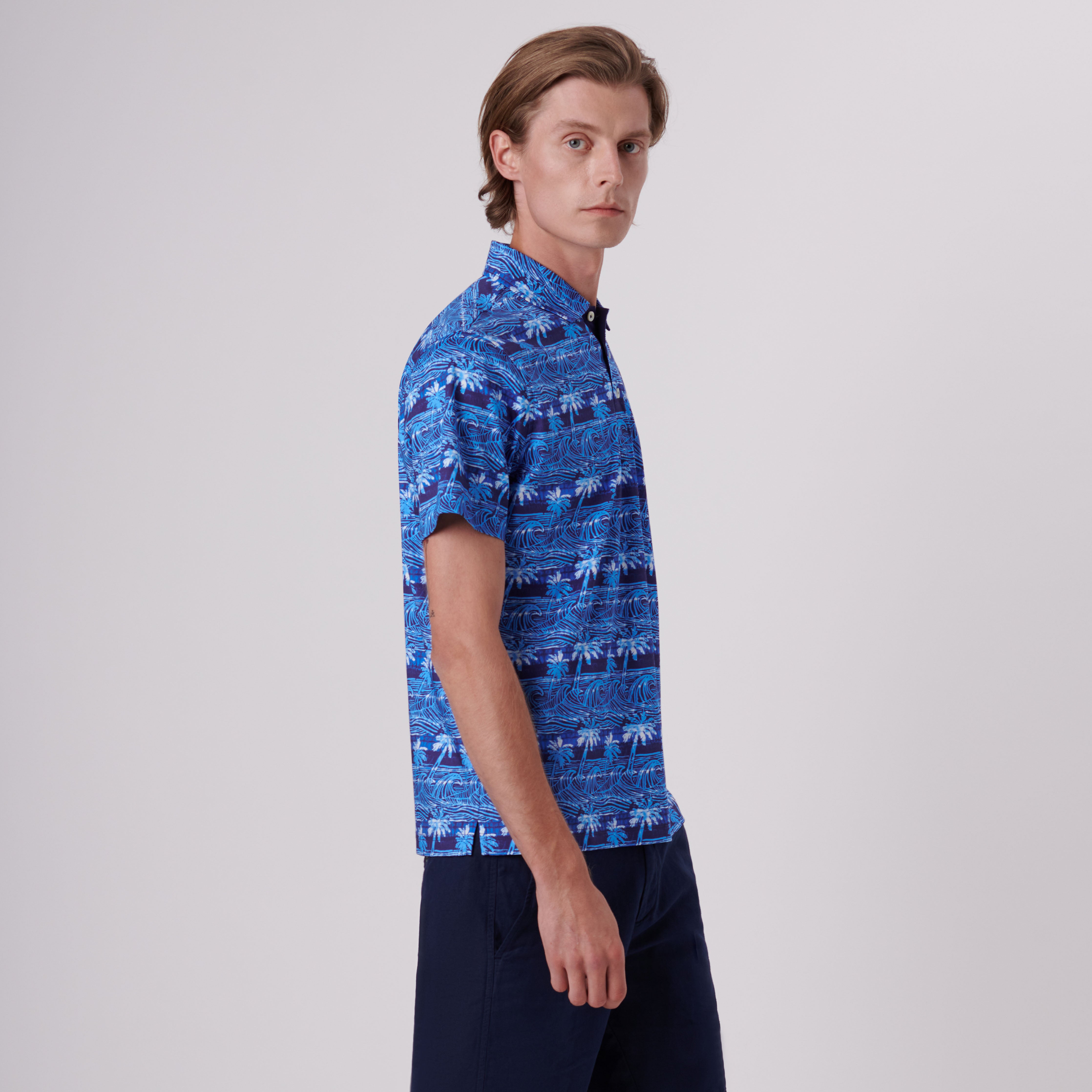 Hendrix Palms & Waves Print Polo Shirt for Men - Stylish Hawaiian Casual Short Sleeve Shirt - Perfect for Beach Vacation, Summer Outfits & Tropical Parties