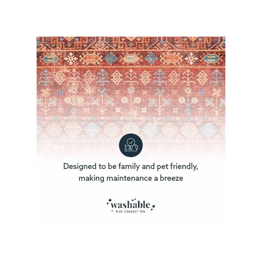 5'x7' Washable Polyester Transitional Area Rug in Red - Perfect for Living Room, Bedroom & Entryway Decor