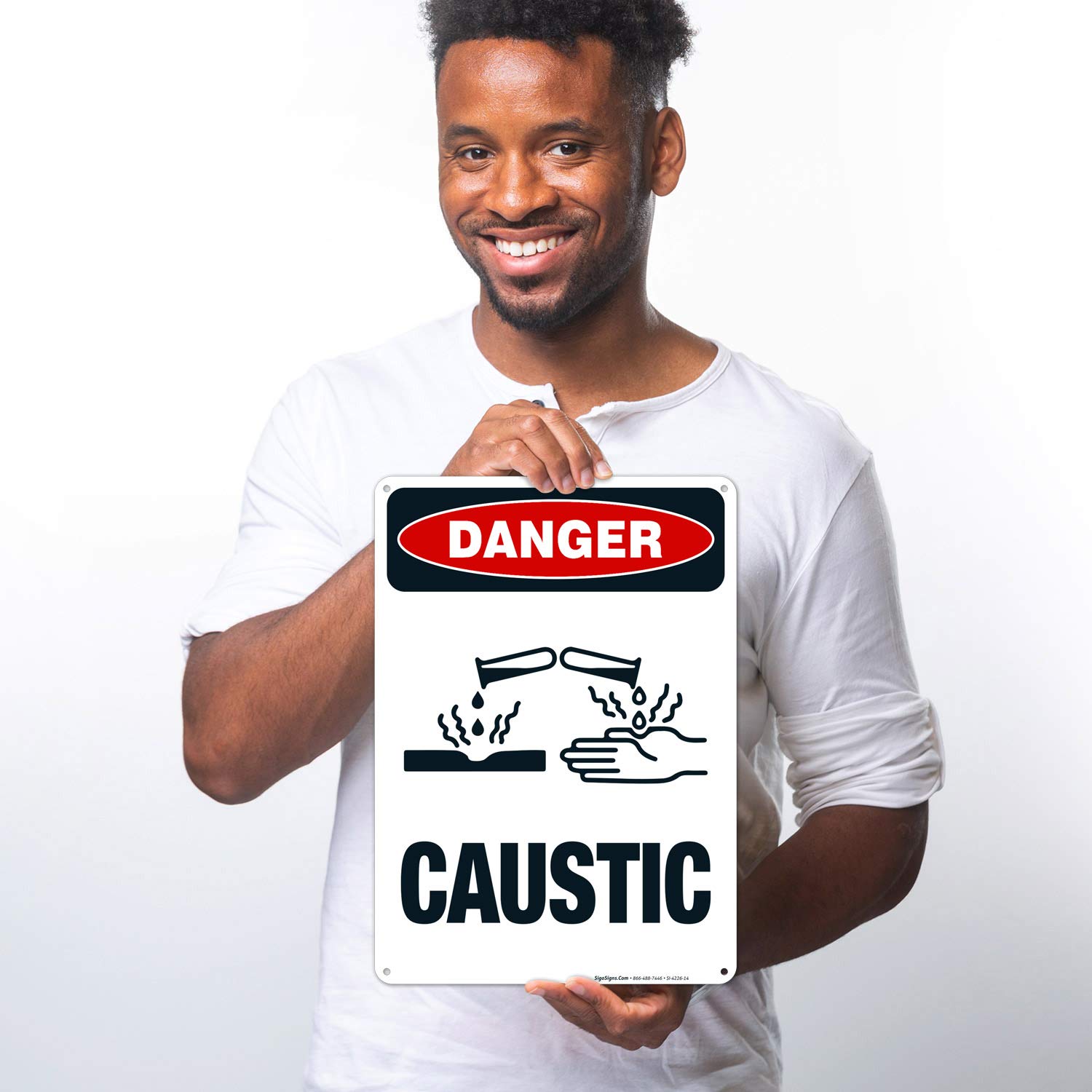 OSHA Danger Sign - Caustic Sign (SI-4226) 10x14 Inches, Rust-Free .040 Aluminum, Fade-Resistant for Indoor/Outdoor Use - Made in USA - Ideal for Chemical Plants, Laboratories & Industrial Safety Areas
