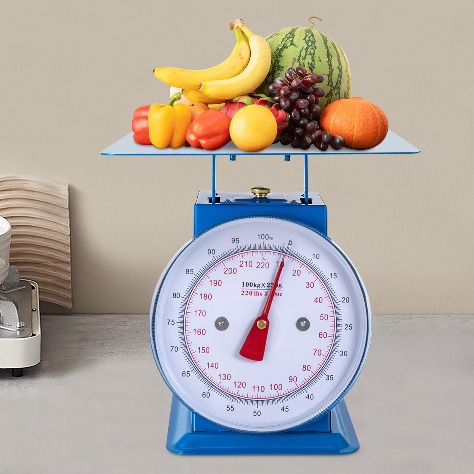 220 LBS Heavy Duty Mechanical Dial Scale - Industrial Kitchen & Food Scale with Double Scale Display - Perfect for Portion Control, Baking, Cooking, and Commercial Food Preparation