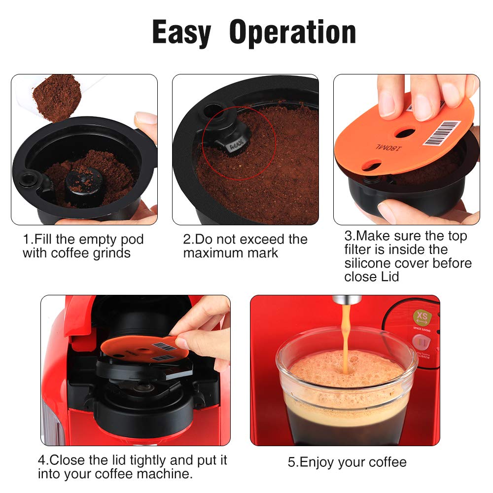 Reusable Tassimo Coffee Capsules - Compatible with Bosch Tassimo Machines, Refillable Coffee Pods (60ml + 180ml) with Scannable Barcode - Perfect for Home & Office Brewing