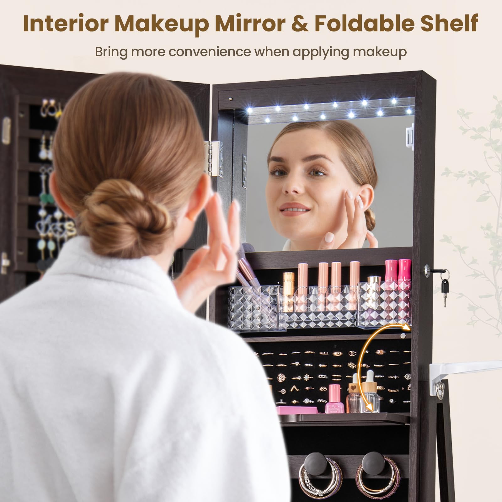 CHARMAID 360° Swivel Jewelry Cabinet Armoire with Full Length Mirror - 64.5
