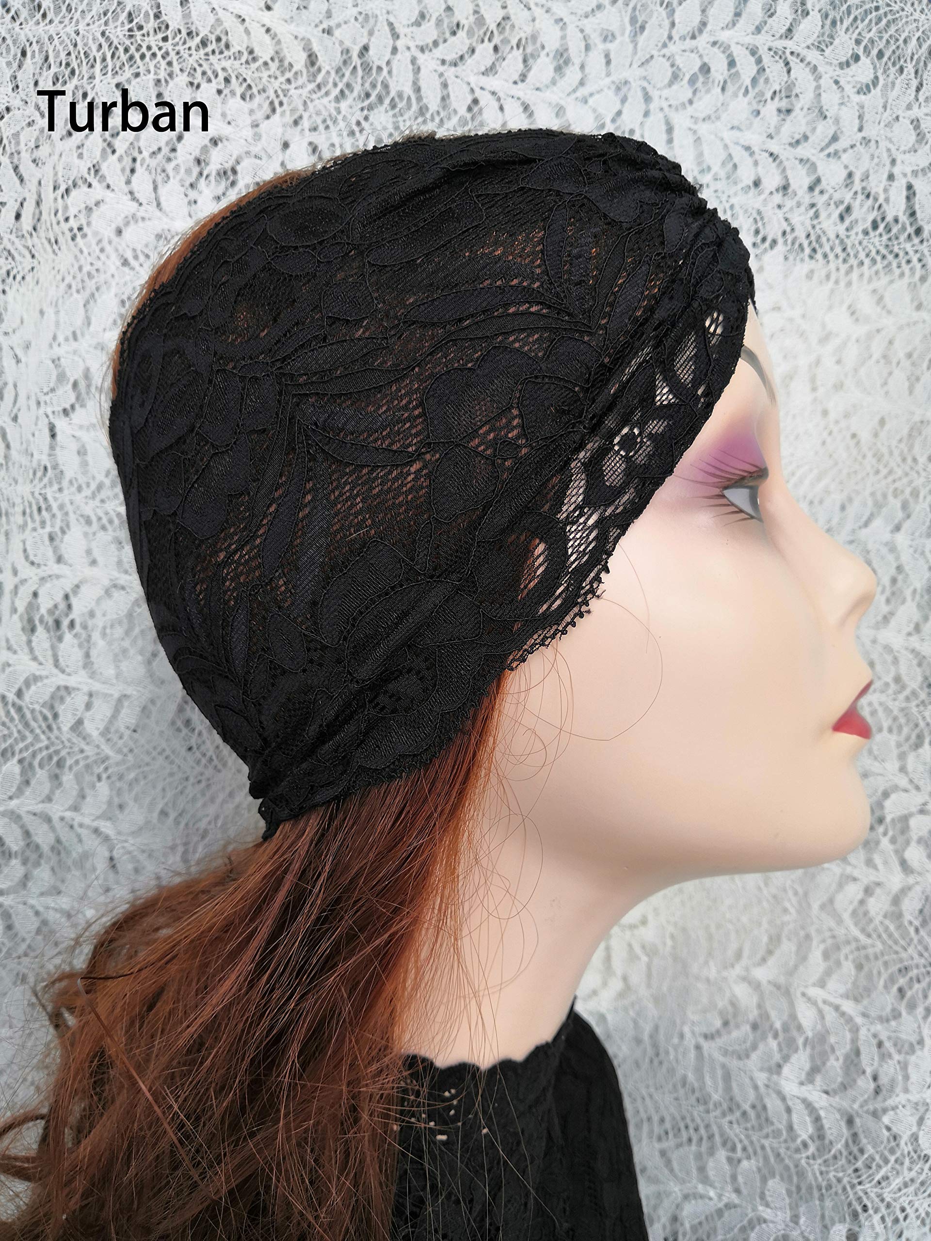 Stretch Lace Turban Headbands for Women - Wide Yoga Headwraps & Fashion Hair Accessories (Black) - Perfect for Yoga, Workouts, and Everyday Style