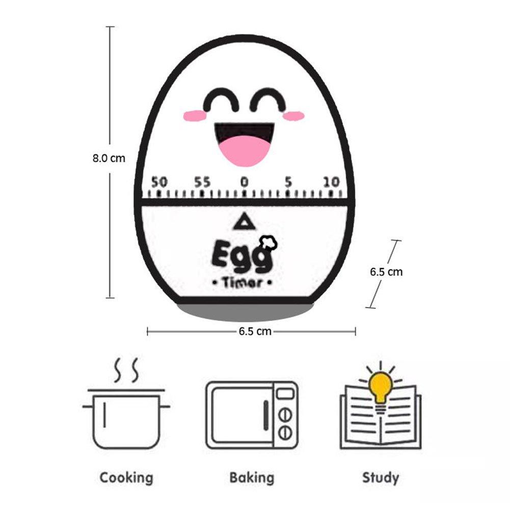 60-Minute Cute Cartoon Egg Kitchen Timer - Loud Alarm Mechanical Cooking Clock for Baking, Boiling & Meal Prep - Mini Manual Timer (White)