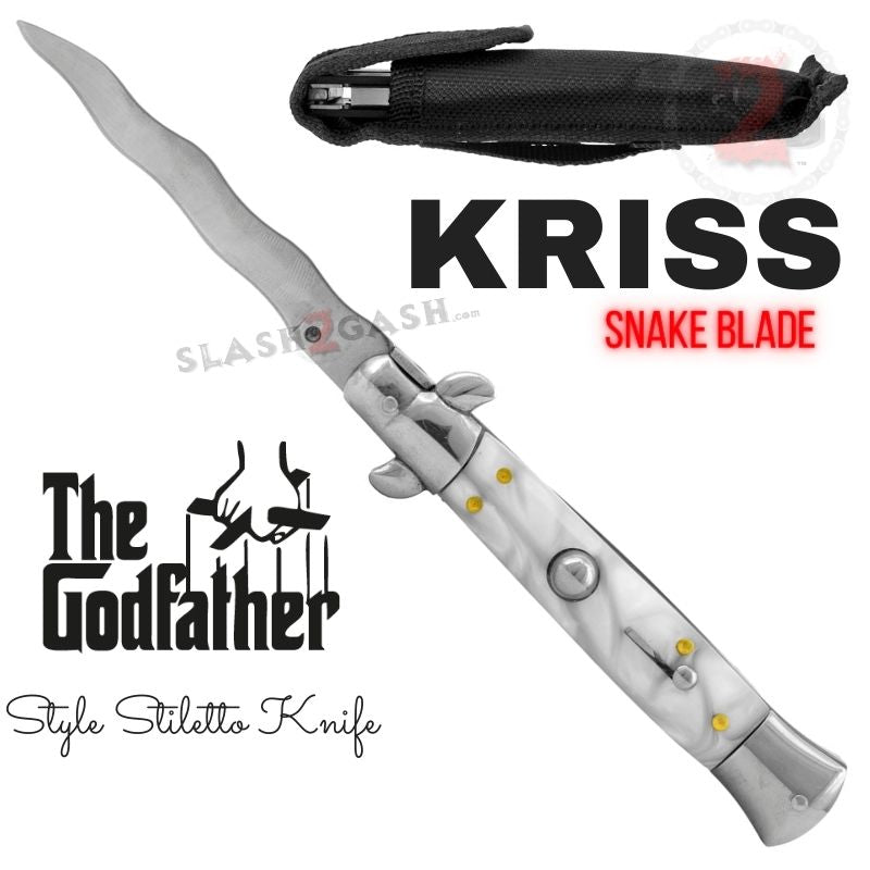 Italian Stiletto Automatic Knife - KRISS Switchblade with Snake Blade Wavy Design | Self-Defense, Outdoor Survival & Tactical EDC Gear