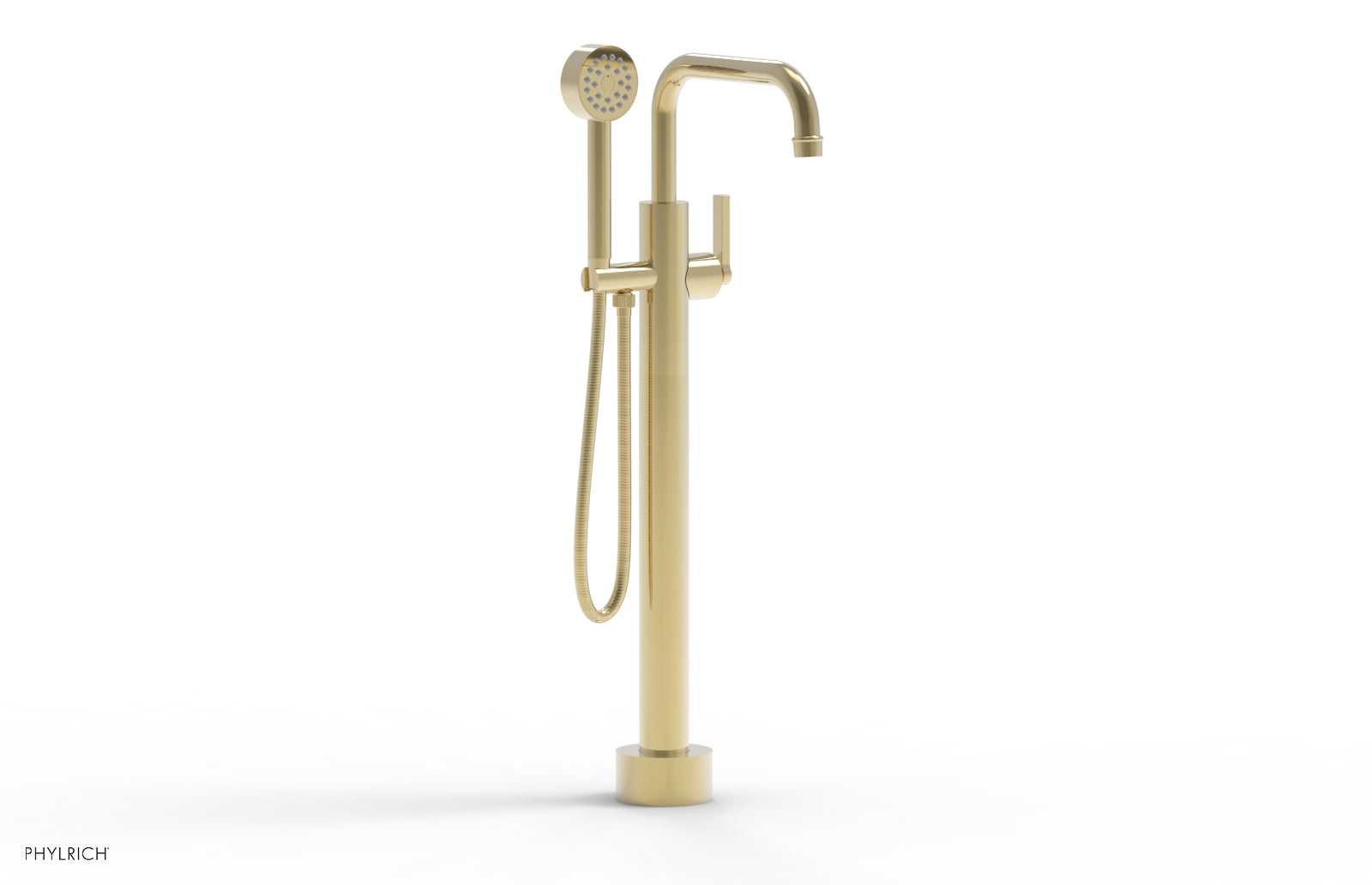 HEX MODERN Low Profile Floor Mount Tub Filler with Lever Handle & Hand Shower - Model 5015503 - Perfect for Modern Bathroom Renovations and Spa-Like Showers